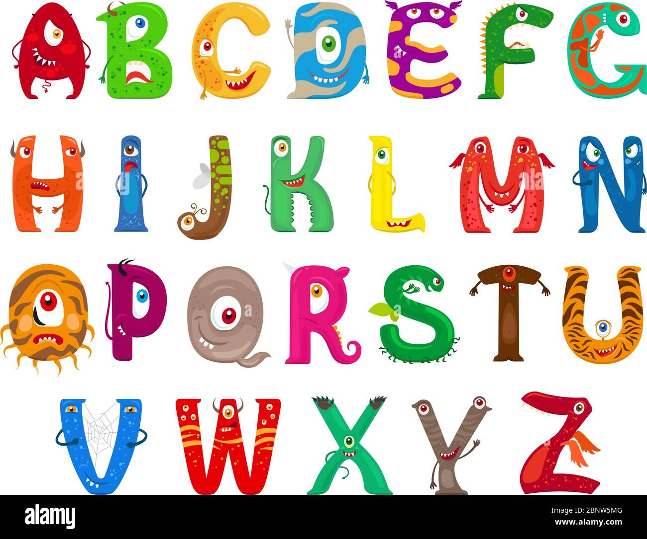 Monsteralphabet. Vektor lustige Monster Zeichen abc Vektor Stock Vektor