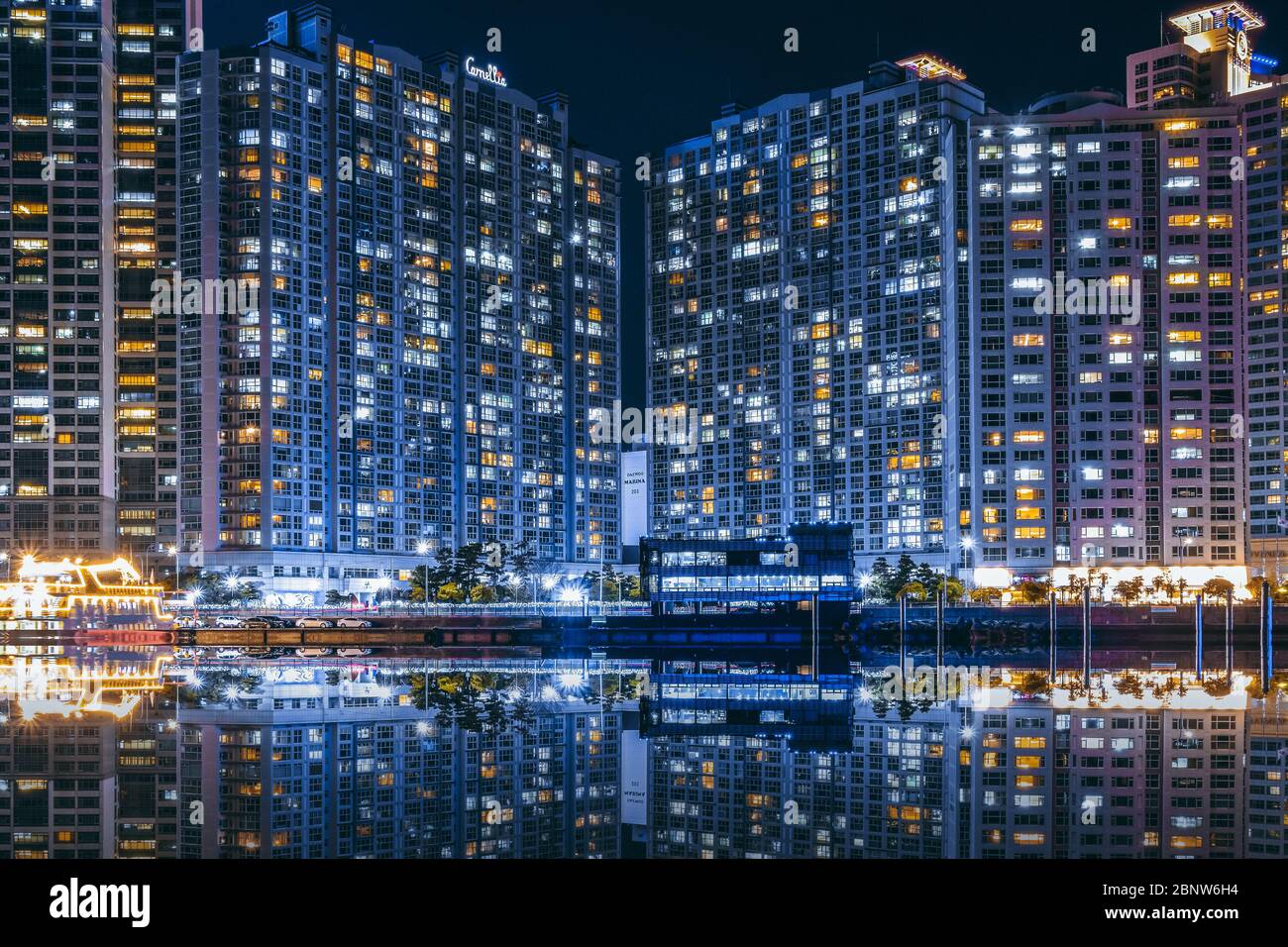 Die Bucht 101 Nacht Blick in Busan City, Südkorea. Stockfoto