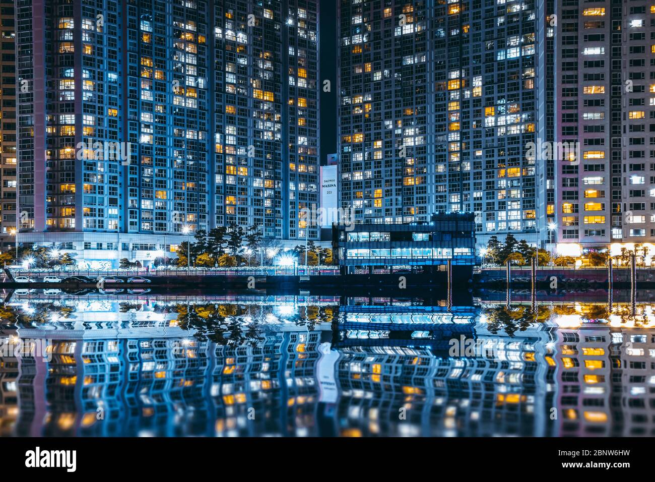 Die Bucht 101 Nacht Blick in Busan City, Südkorea. Stockfoto