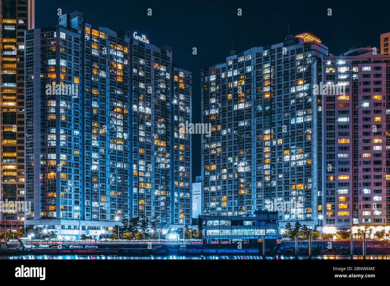 Die Bucht 101 Nacht Blick in Busan City, Südkorea. Stockfoto