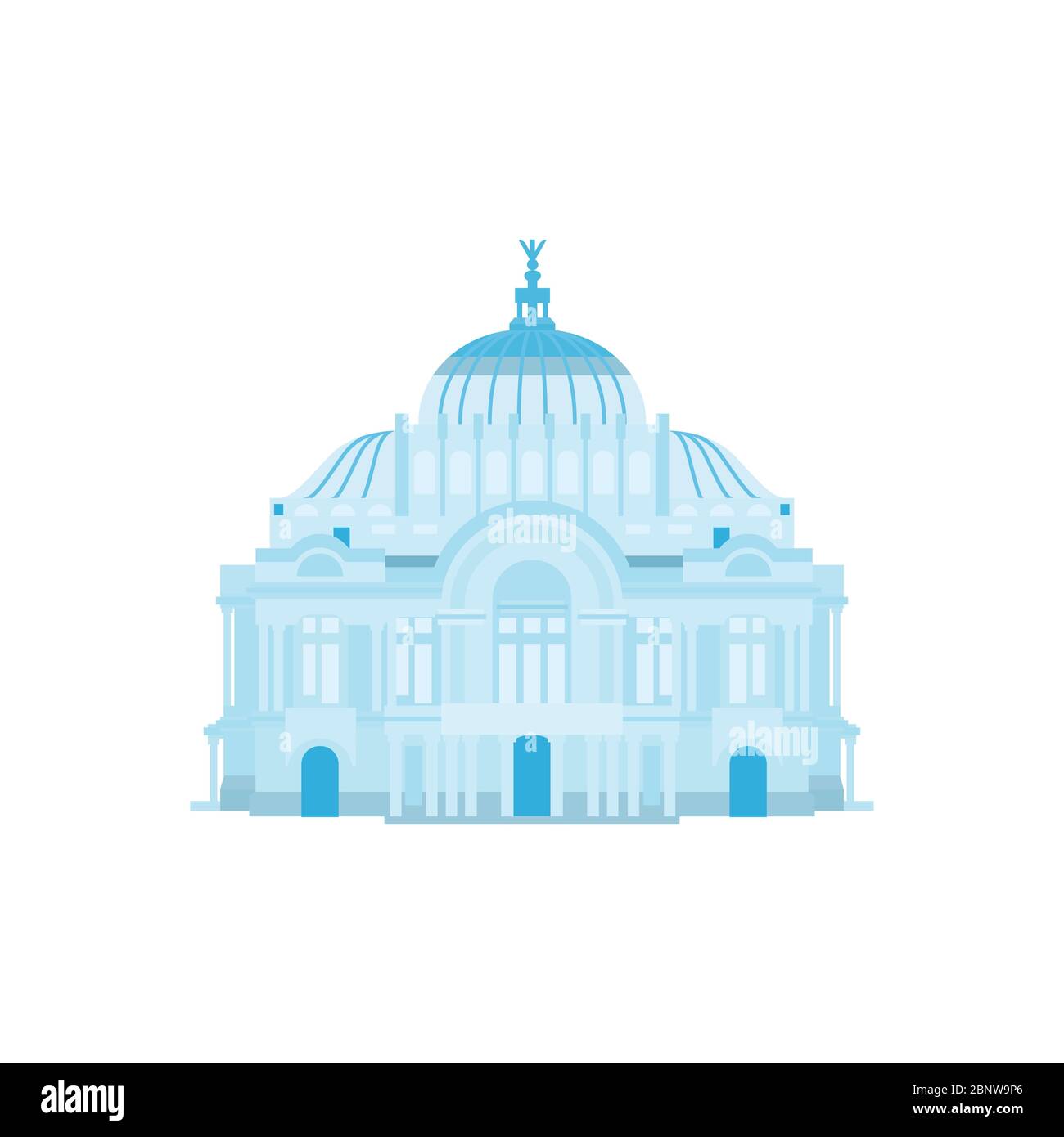Palast der Schönen Künste Silhouette in blauen Farben. Vektorgrafik Stock Vektor
