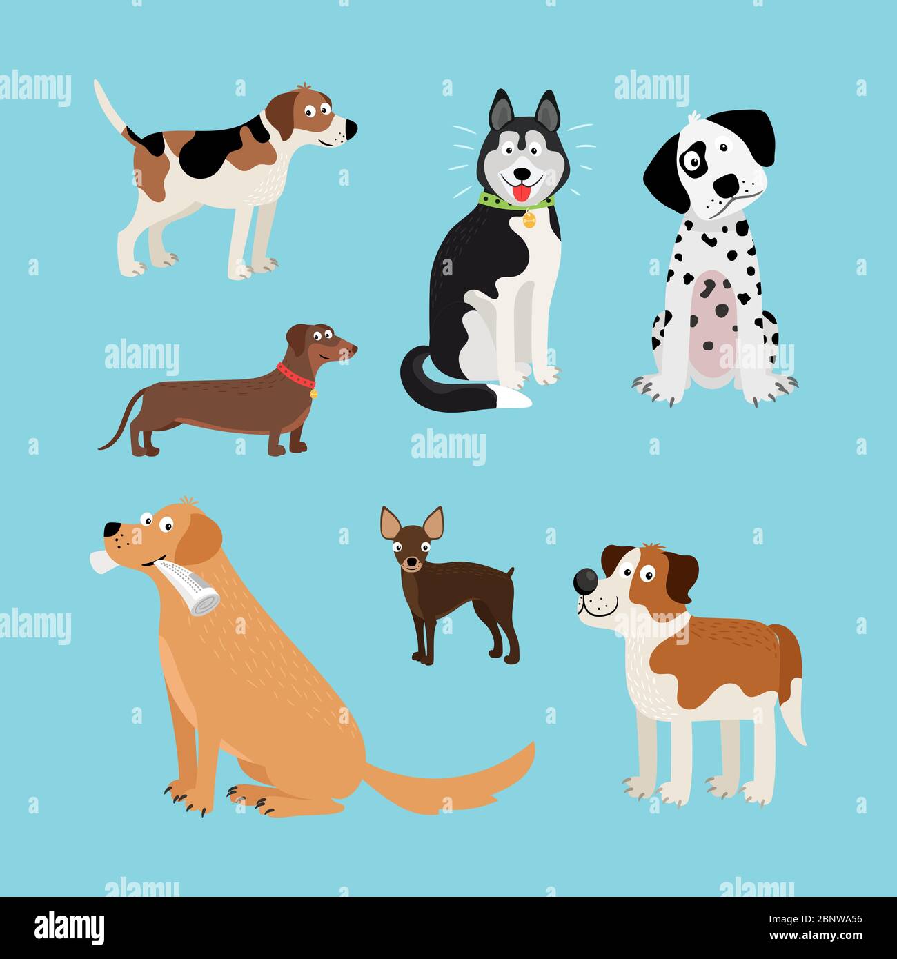 Vektor Cartoon glückliche Hunde gesetzt. Vektorgrafik Stock Vektor
