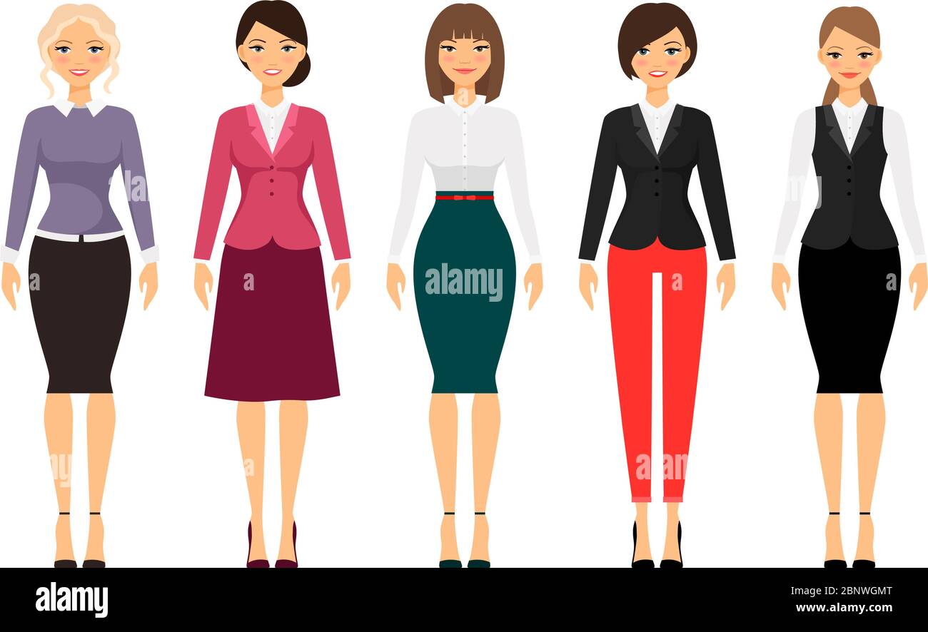 Frauen in Bürokleidung auf weißem Hintergrund. Vektorgrafik Kleiderordnung Stock Vektor