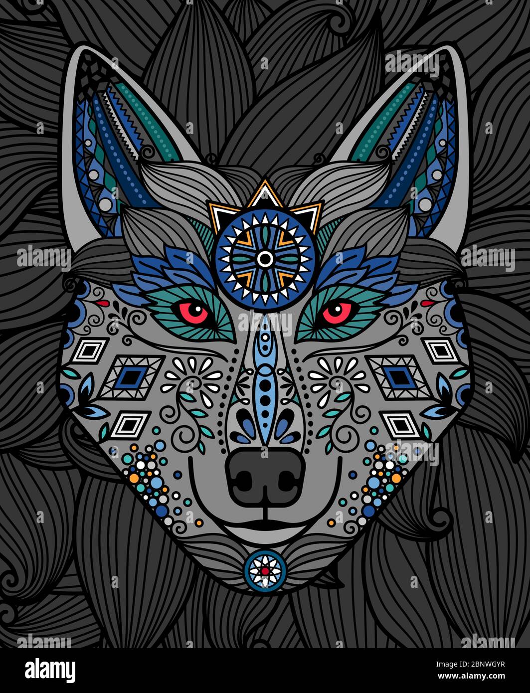 Vintage Wolf Head Ethnic Pattern Stockfotos Und Bilder Kaufen Alamy