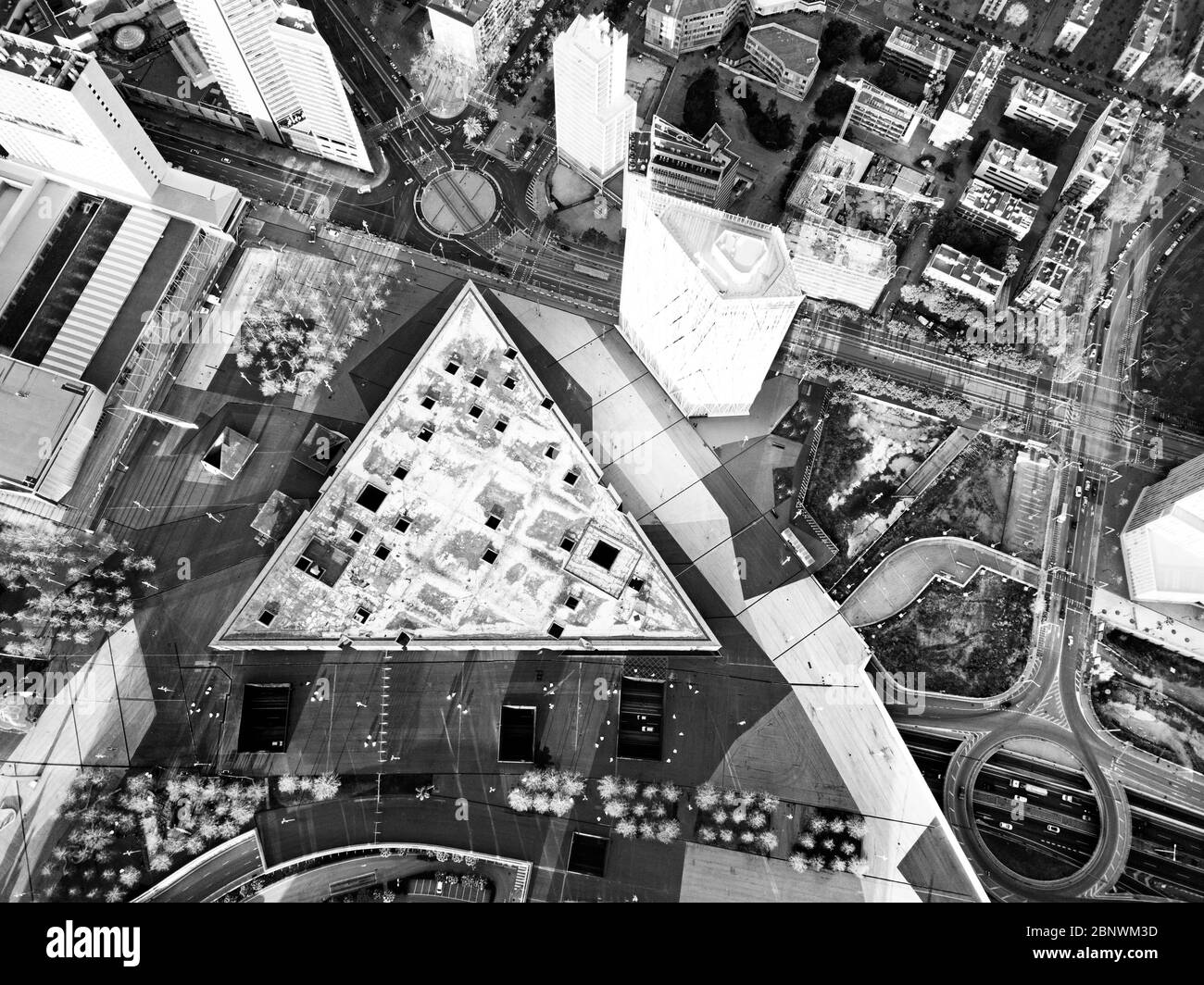 Museu Blau Naturhistorisches Museum im Forum Park und dem CCIB International Barcelona Convention Center aus der Luft Barcelona Katalonien Spanien. Suchen Stockfoto