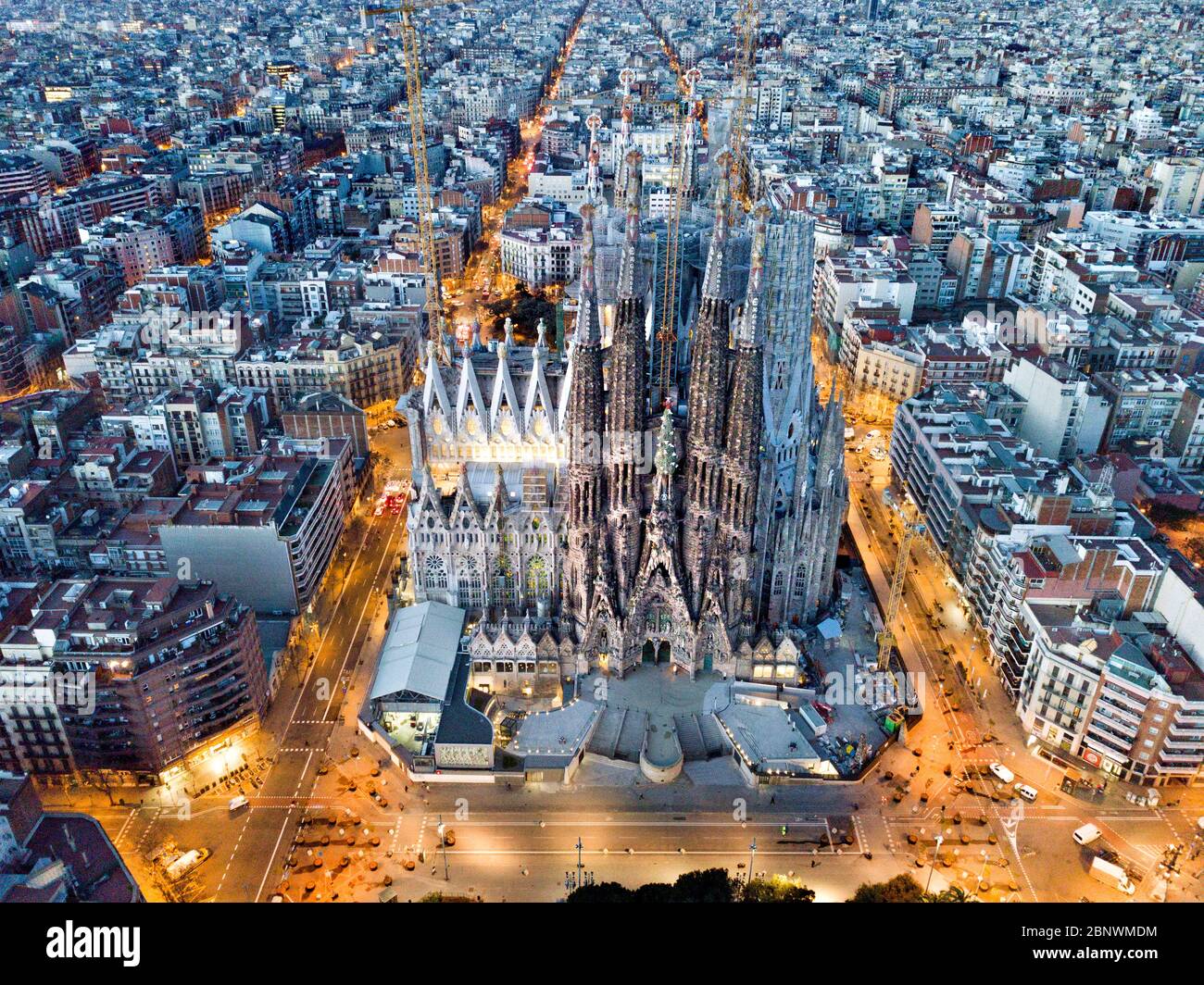 Sagrada Familia Kathedrale von Antoni Gaudi Luftaufnahme Barcelona Katalonien Spanien der expiatory Tempel der Sagrada Familia, der Bau von whic Stockfoto