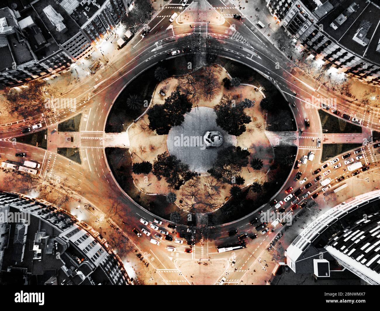 Tetuan Platz in Eixample und Sant Marti Luftaufnahme Barcelona Katalonien Spanien. Plaza de Tetuán oder Plaça de Tetuan ist ein wichtiger Platz in Barcelona. Es Stockfoto