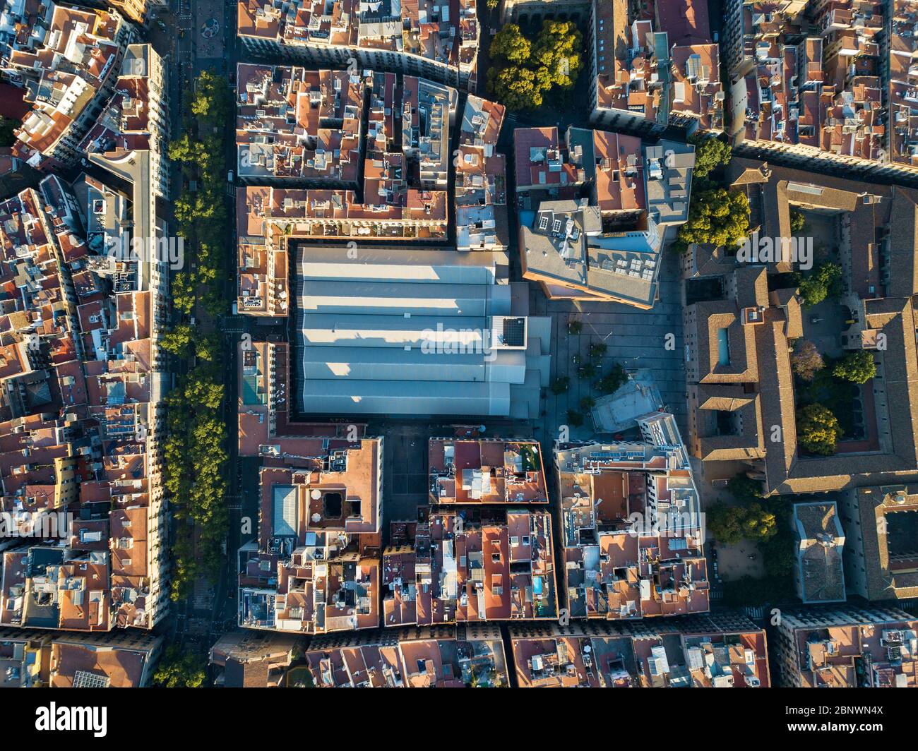 Boqueria Markt Luftaufnahme Barcelona Katalonien Spanien der Mercat de Sant Josep de la Boqueria, oft einfach als La Boqueria bezeichnet, ist ein großer Pub Stockfoto