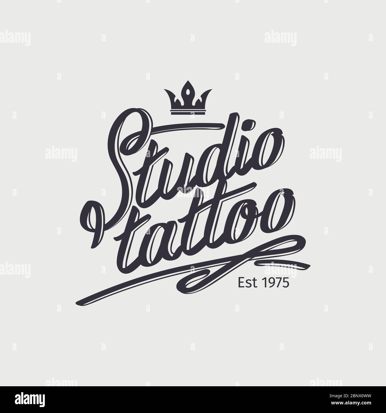 Studio Tattoo Retro Logo Vorlage mit Krone. Vektorgrafik Stock Vektor