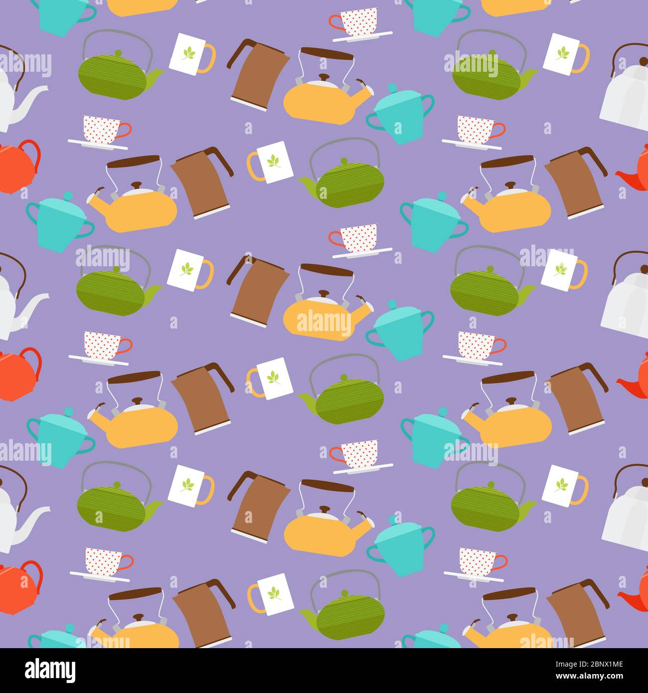Teekannen, Krüge und Tassen nahtlose patern Vektor-Illustration Stock Vektor