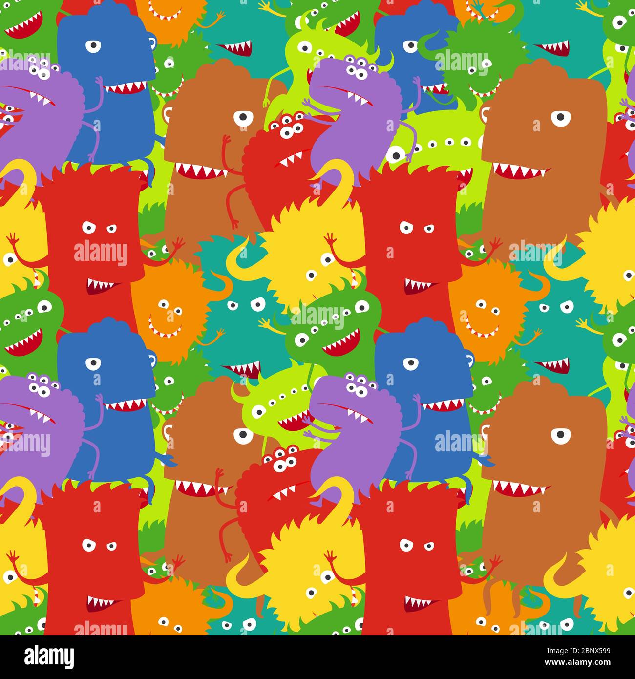 Cartoon verrückt bunte Moster nahtlose Muster. Vektorgrafik Stock Vektor