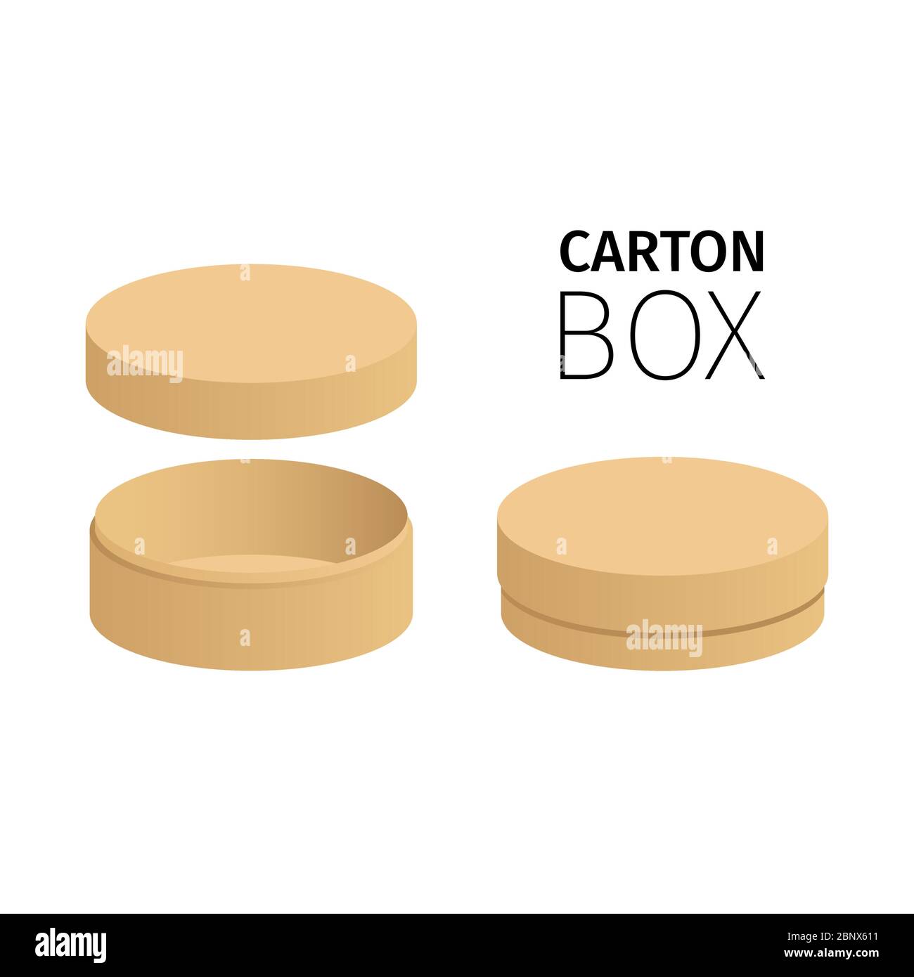 Karton Kreis Box Pack. Geöffnet und geschlossen. Flache Vektorobjekte auf Weiß isoliert Stock Vektor