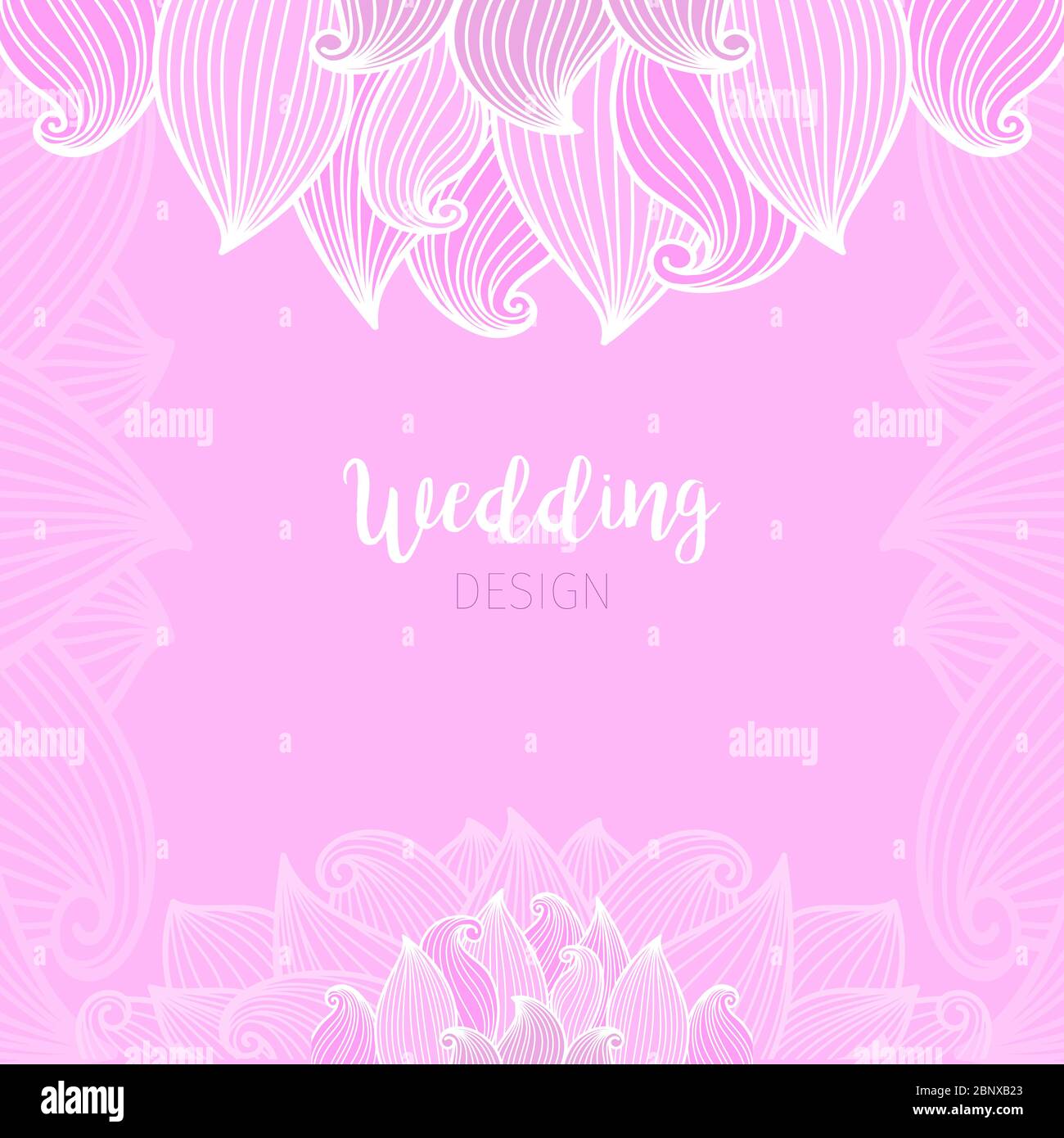 Rosa Hochzeit romantische Karte mit Wellen. Vektorgrafik Stock Vektor