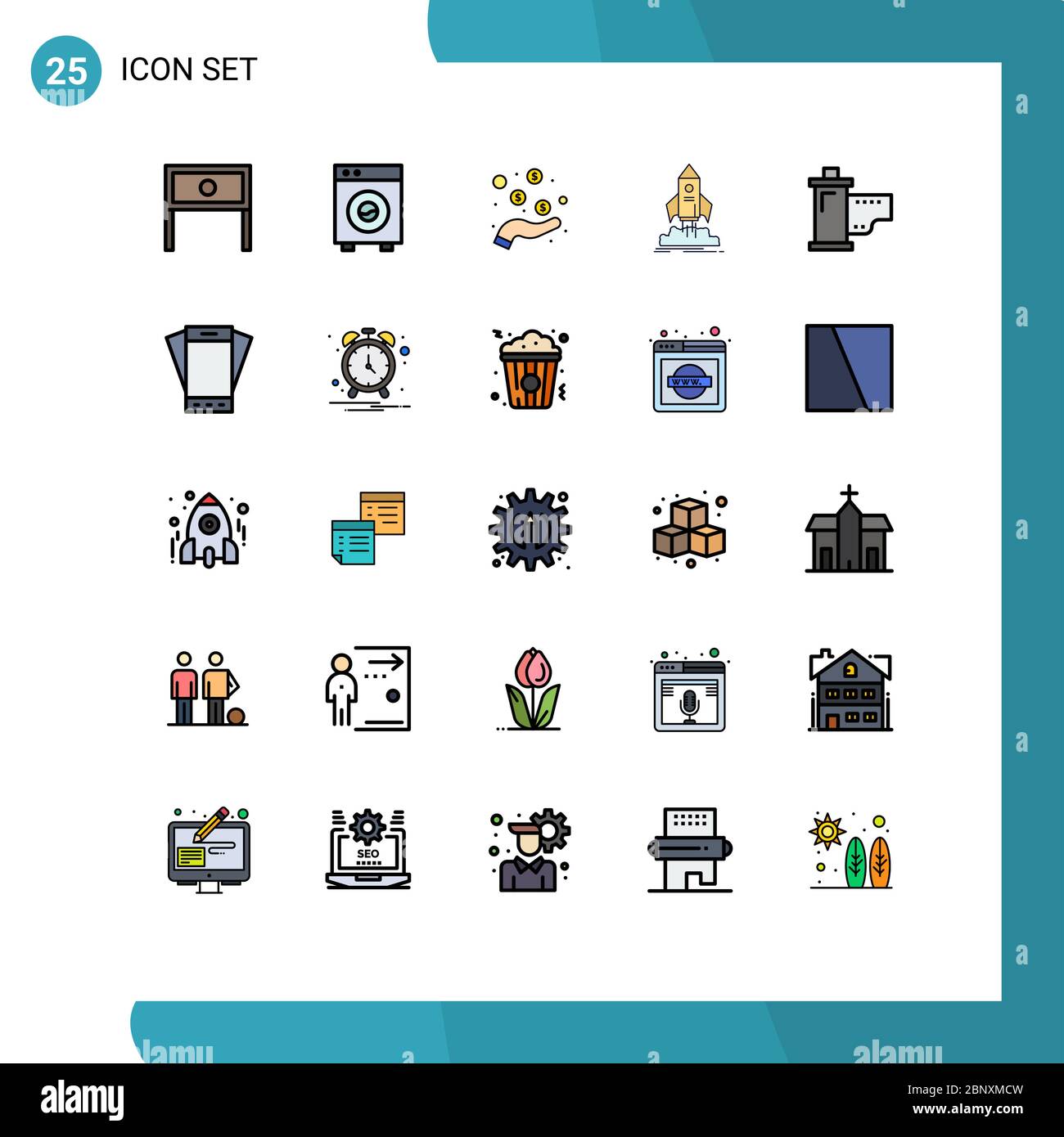 25 Kreative Symbole Moderne Zeichen und Symbole des Shuttles, Start