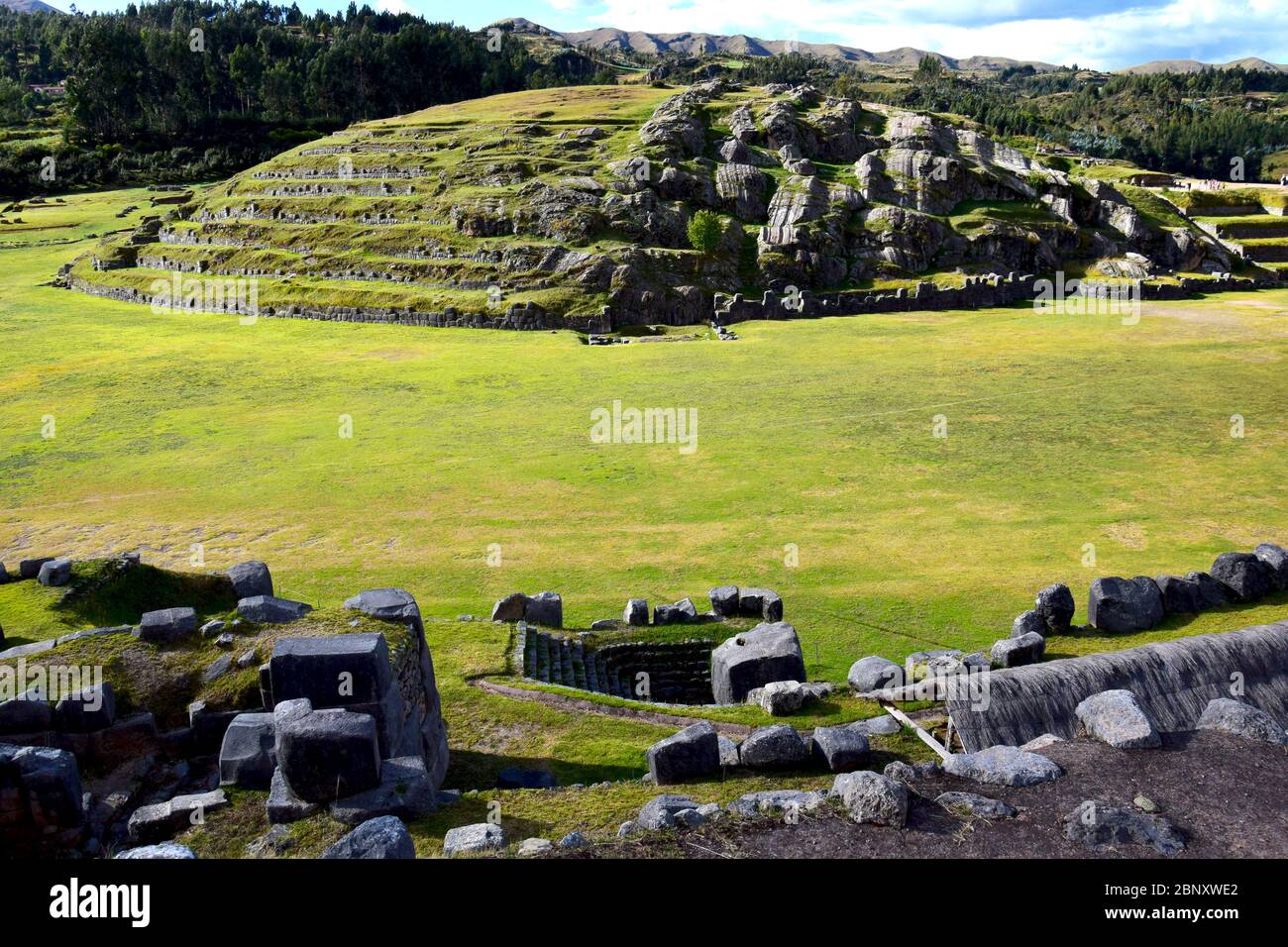 Landschaft in Sacsayhuaman eine alte Inka-Zitadelle außerhalb der Stadt Cuzco, Peru Stockfoto