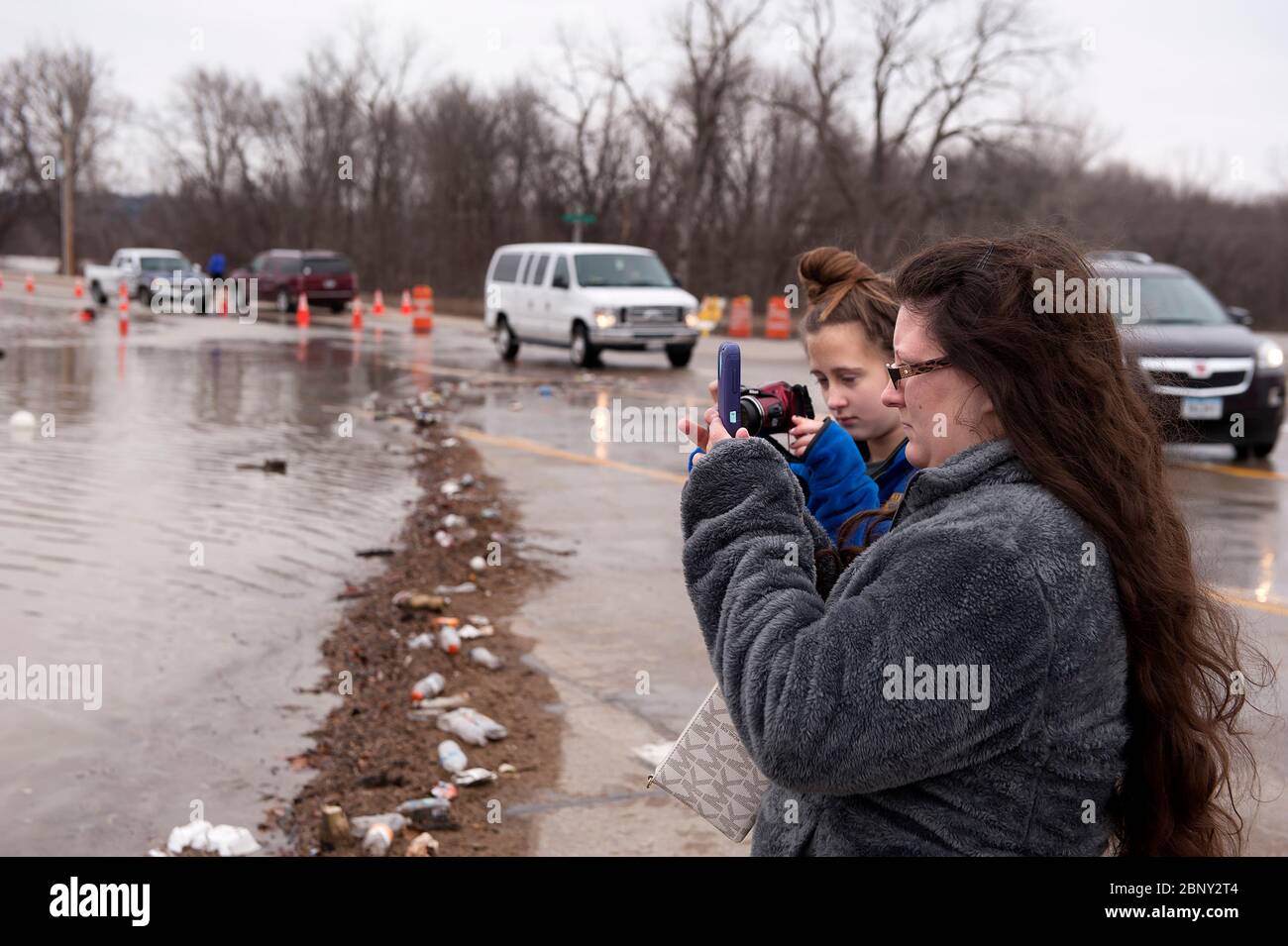 2016 Überflutung in Arnold, Missouri USA entlang des Meramec Flusses bei St. Louis. Stockfoto