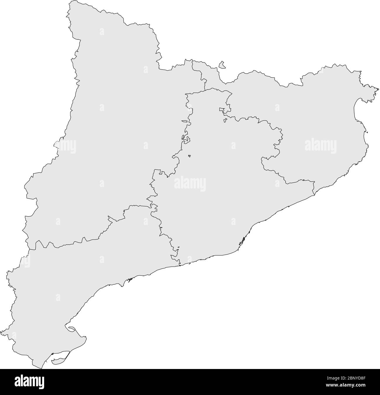 Karte der katalanischen Provinzen. Grauer Hintergrund. Perfekt für Hintergründe, Hintergrund, Banner, Diagramm, Aufkleber, Etikett, Poster und Tapete. Stock Vektor