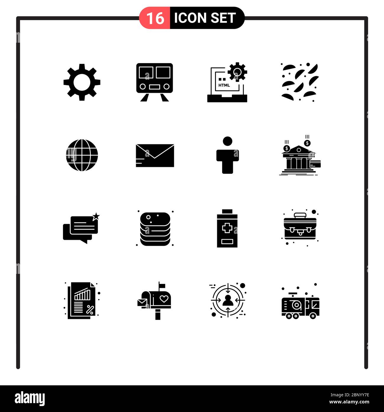 Modernes Set von 16 Solid Glyphs Pictograph von Karte, Welt, Codierung, Kartoffel, Lebensmittel editierbar Vektor Design-Elemente Stock Vektor