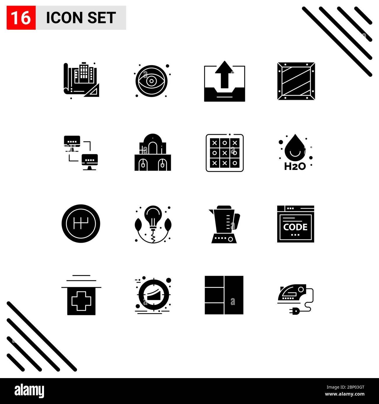 Set von 16 modernen UI-Symbole Symbole Zeichen für Entwicklung, Codierung, Werkzeug, Box, Büro editierbare Vektor-Design-Elemente Stock Vektor