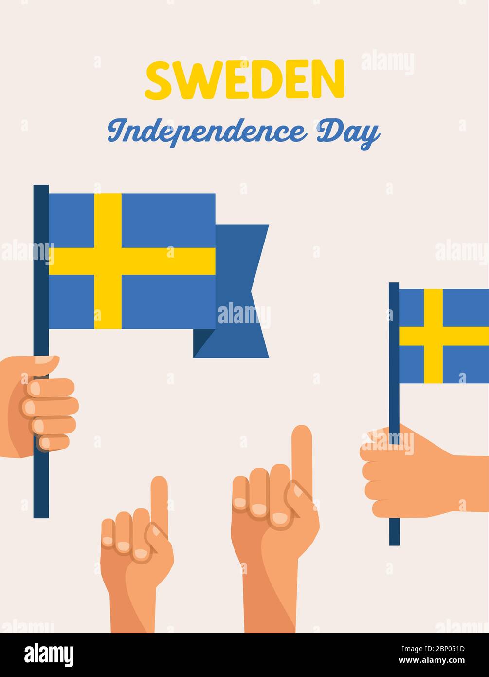 Nationalfeiertag Schwedens, Unabhängigkeitstag. Hand mit schwedischer Flagge. vektorgrafik Stock Vektor