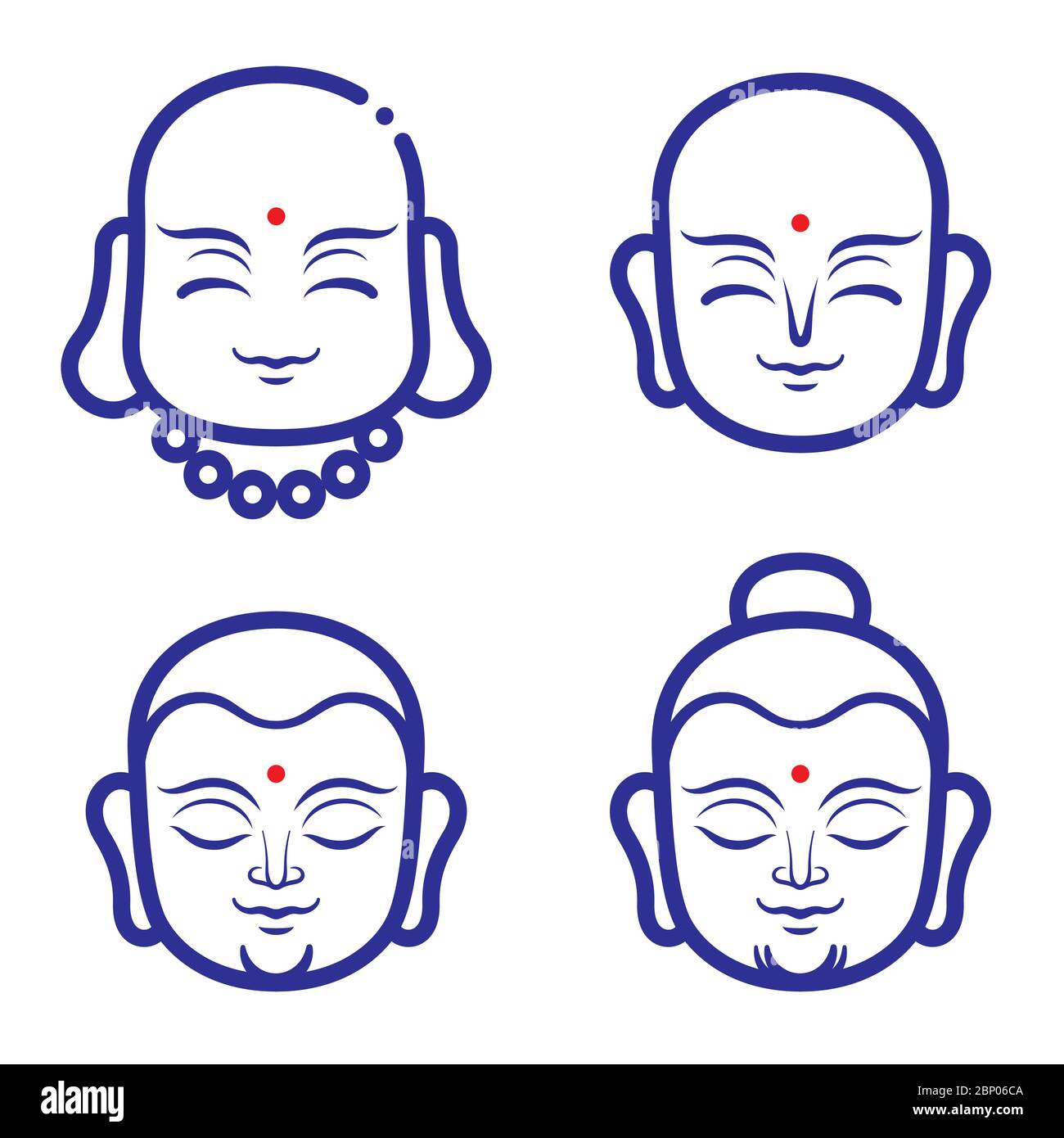 Buddha und Mönch Gesicht Vektor Illustration. Ein lächelndes Mönchsgesicht für Logo oder Icon Template Design. Thailändisches, chinesisches und asiatisches buddha-Gesicht. Stock Vektor