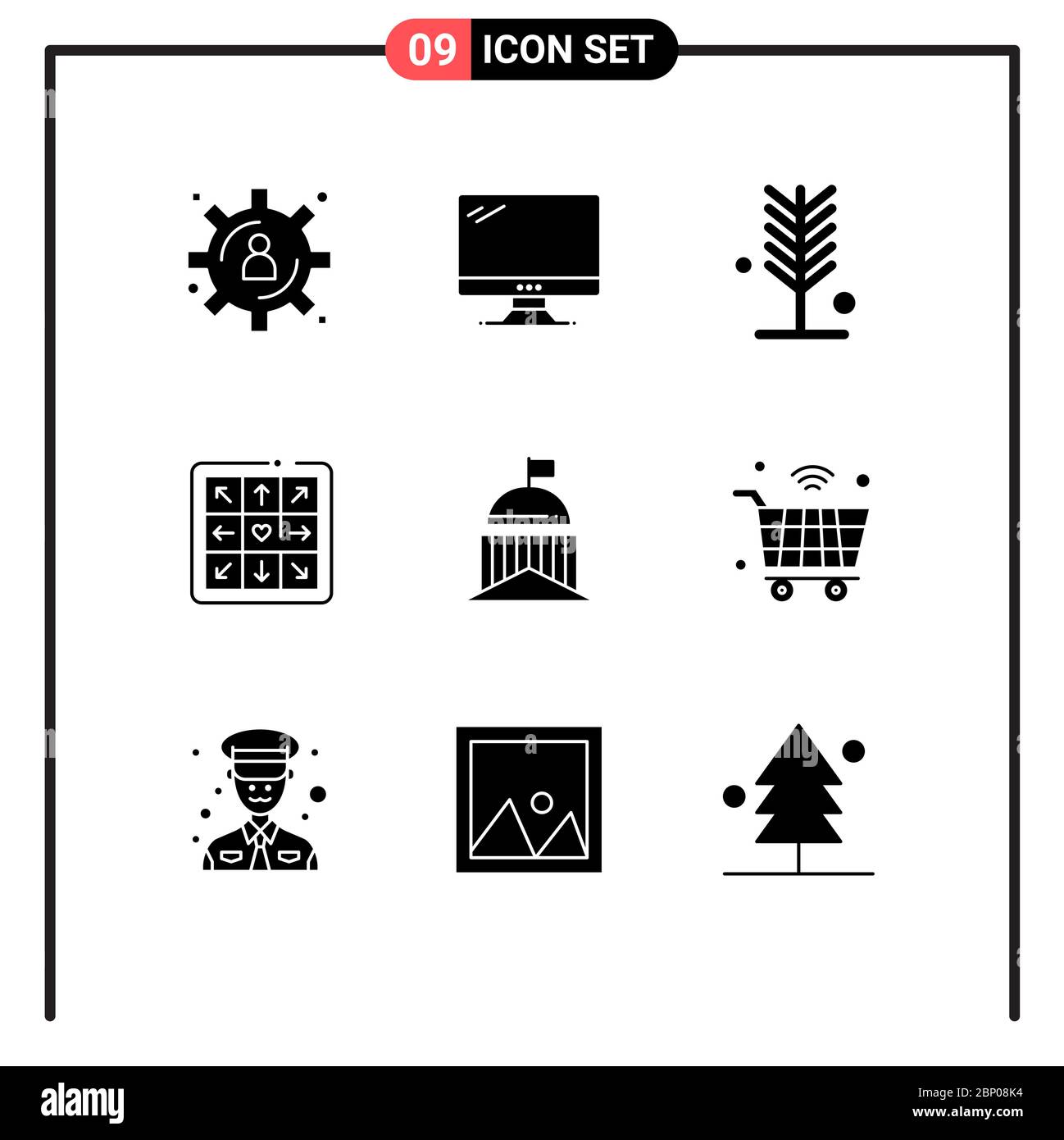 Gruppe von 9 modernen festen Glyphen Set für Flagge, spielen, eco, Spiel, Baum editierbare Vektor Design-Elemente Stock Vektor