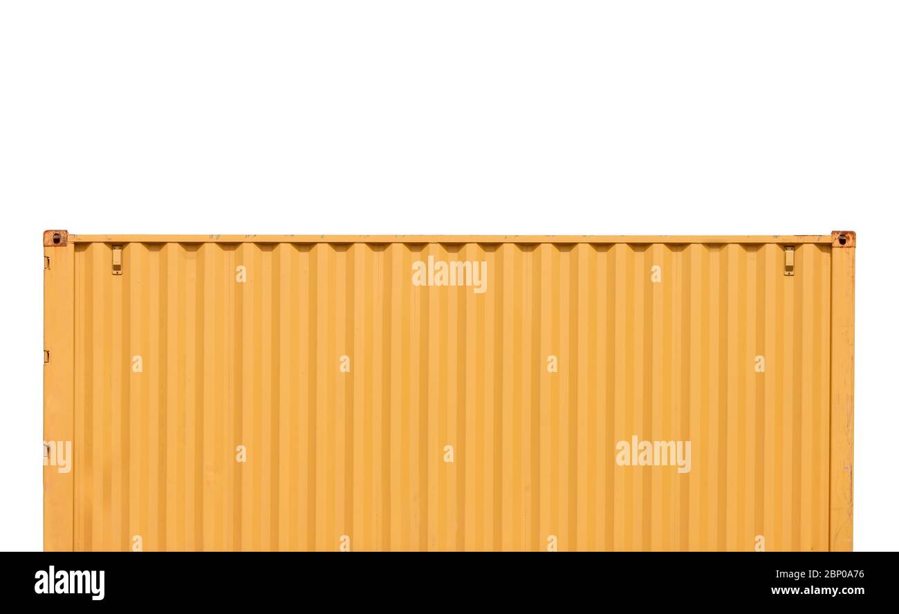 Gelber Transportbehälter isoliert auf Weiß. Stockfoto