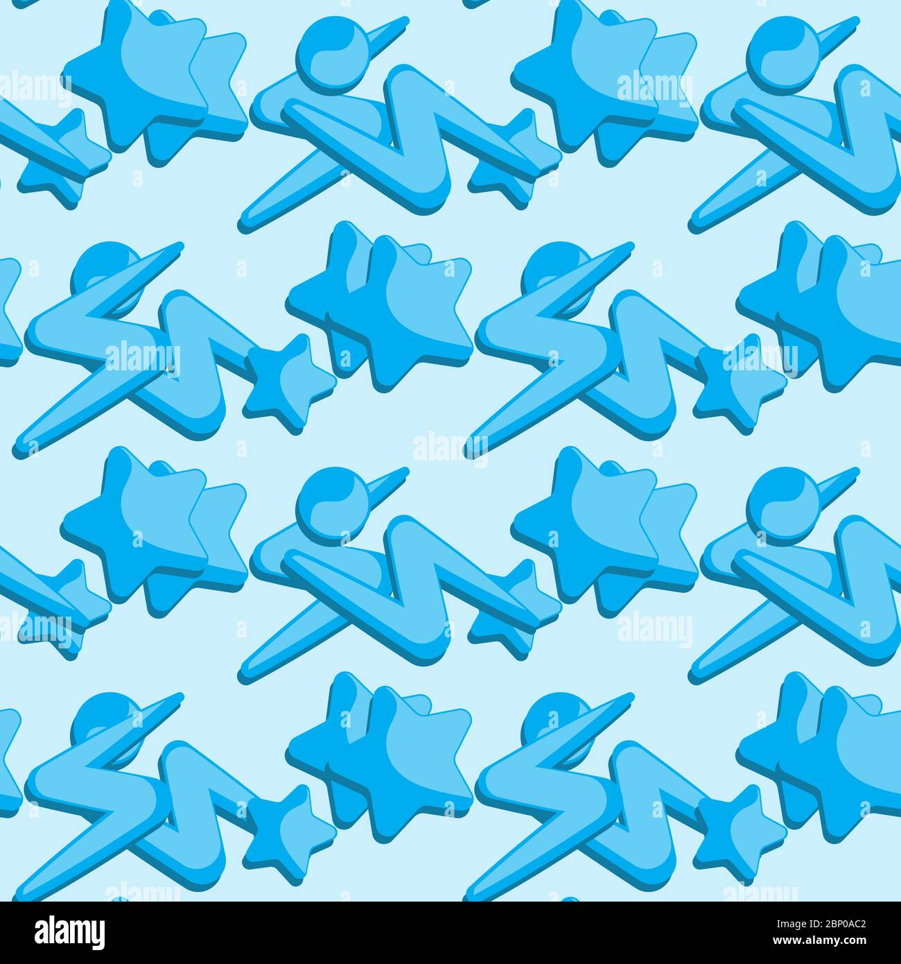 Nahtlose abstrakte Stern Blitz Kreis Ornament auf blauem Hintergrund. Vektorbild Stock Vektor