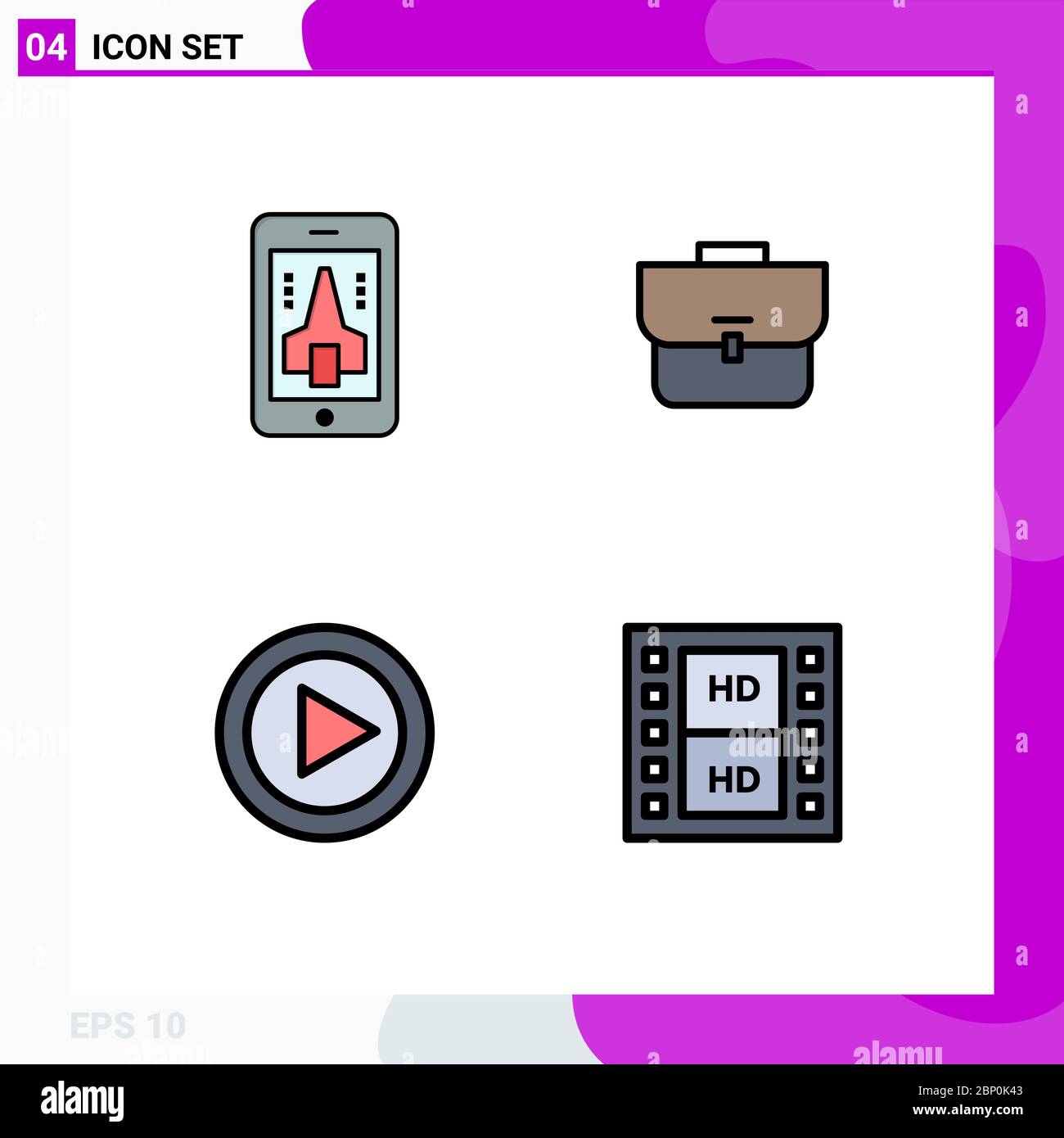 Set von 4 Vector Filledline flache Farben auf Gitter für Spiel, Multimedia, Smartphone, Koffer, spielen editierbare Vektor Design-Elemente Stock Vektor