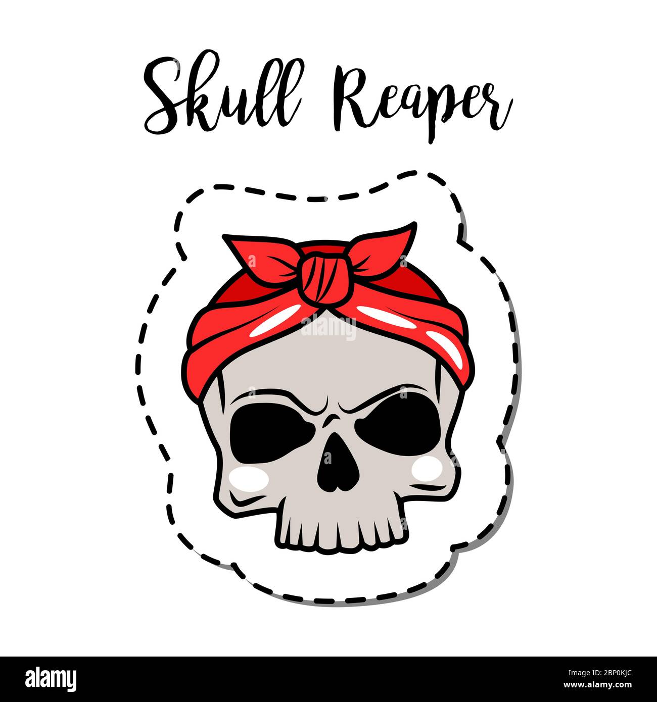 Fashion Patch Element mit Zitat, Totenkopf Reaper. Vektorgrafik Stock Vektor