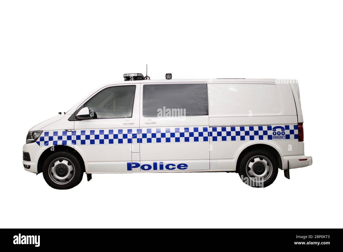 Australischer Polizeiwagen auf weißem Untergrund Stockfoto