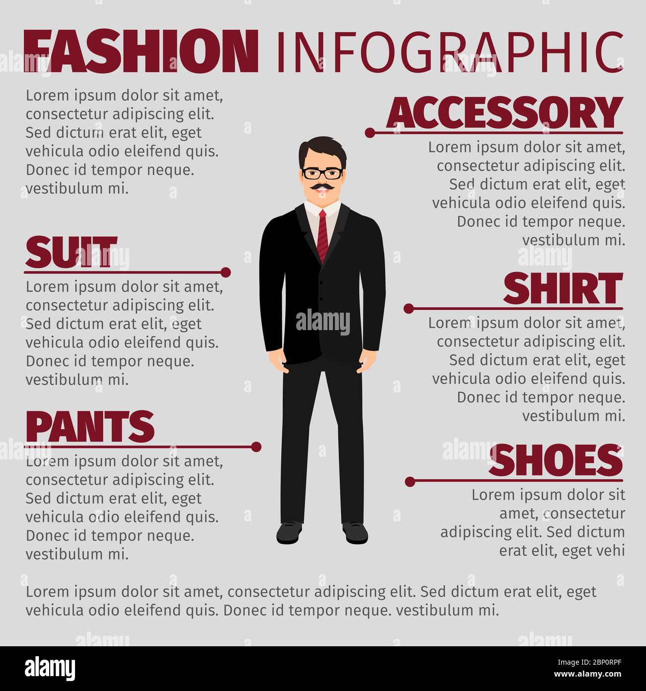 Mode Infografik mit lächelndem Mann Schreiber. Vektorgrafik Stock Vektor
