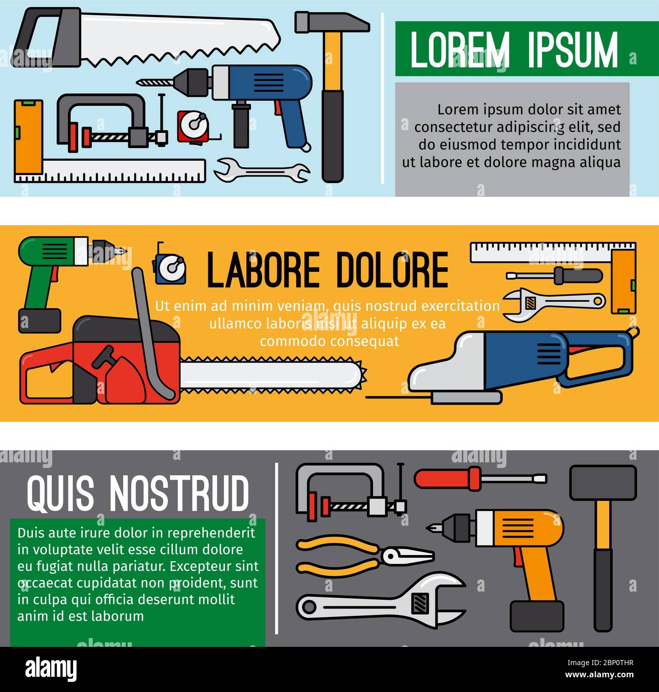 Banner für DIY-Werkzeuge. Tischler oder Hausmechaniker Vektor Werkstatt Werkzeuge Karten Design Stock Vektor