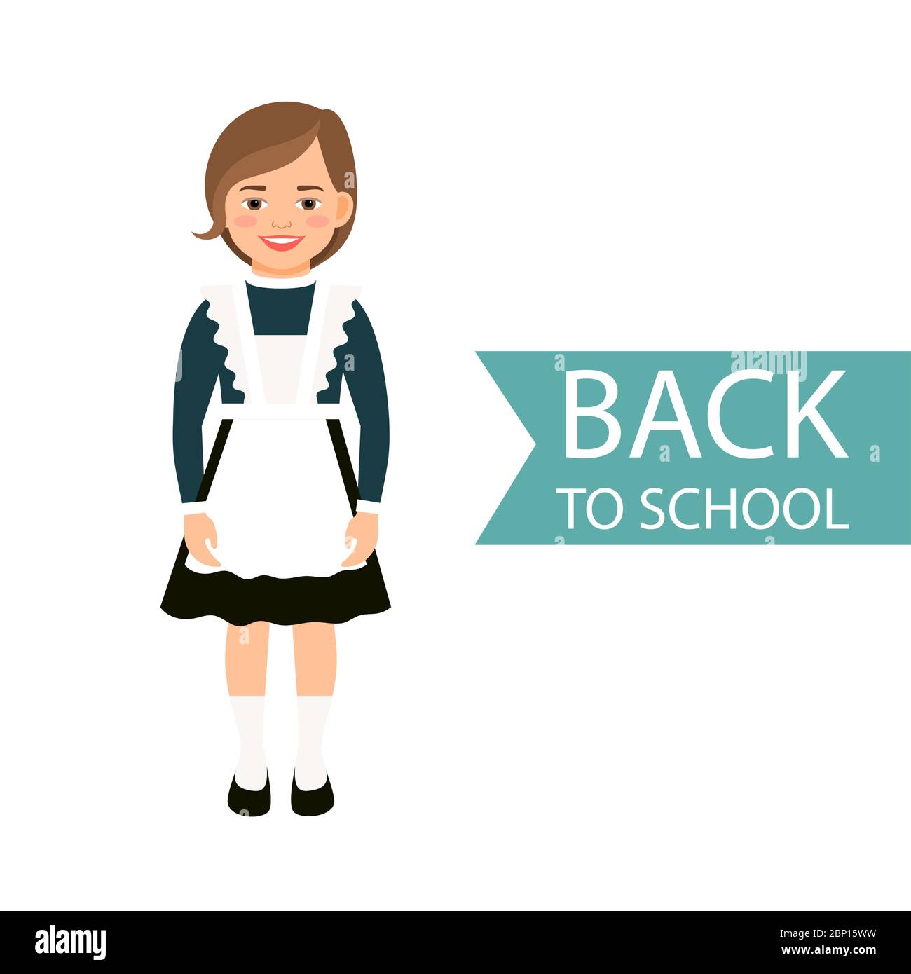 Zurück zur Schule Kind in Uniform isoliert auf weißem Hintergrund. Vektorgrafik Stock Vektor