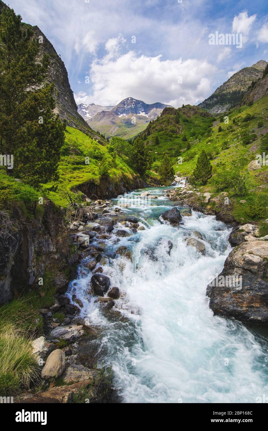 Schöner Fluss, der durch die Berge fließt Stockfoto