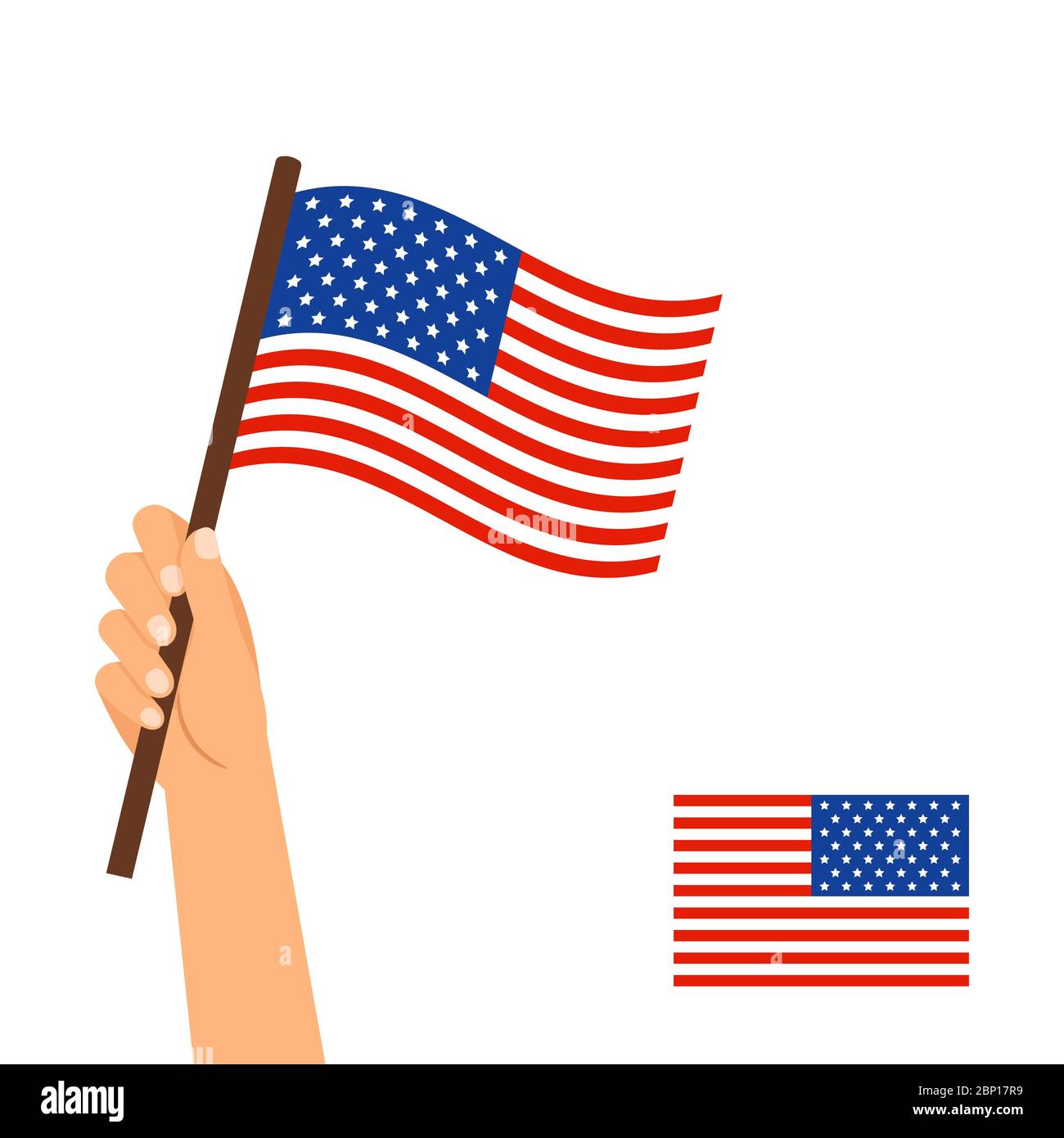 Menschliche Hand halten Flagge der USA Land isoliert auf weißem Hintergrund, Vektor-Illustration Stock Vektor