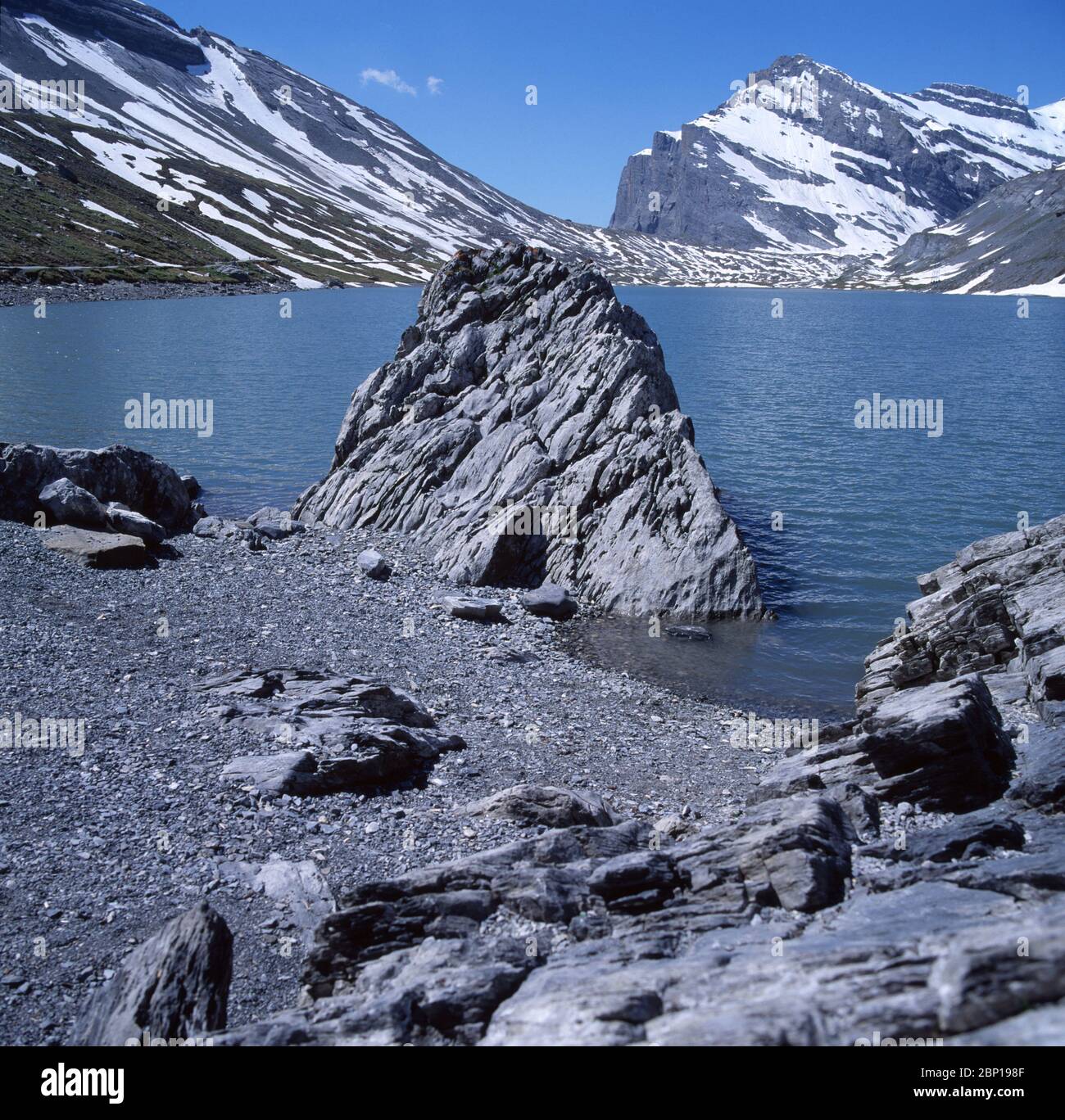 Der Gemmipass, ein Hochpass über die Berner Alpen in der Schweiz auf 2,270 Metern Höhe Stockfoto