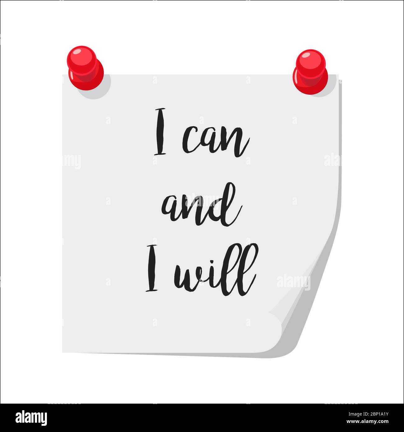 Notizpapier mit Motivationstext, den ich kann und werde, isoliert auf weißem Hintergrund, Vektorgrafik Stock Vektor
