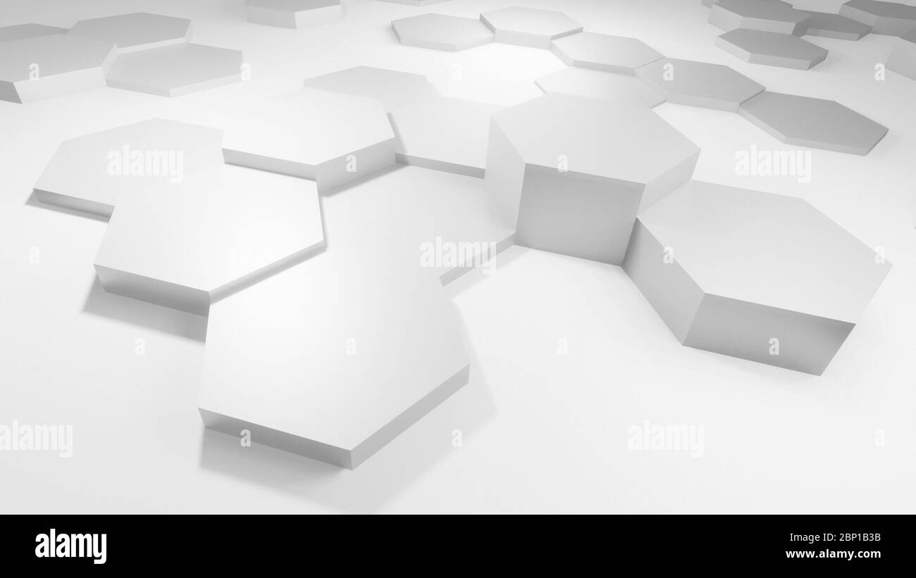 Abstrakter Hintergrund, Hexagone oder Waben, 3D-Rendering, sechseckige Tapete, Netzwerk-Verbindungskonzept, geometrisches Illustrationsdesign in 4K Stockfoto