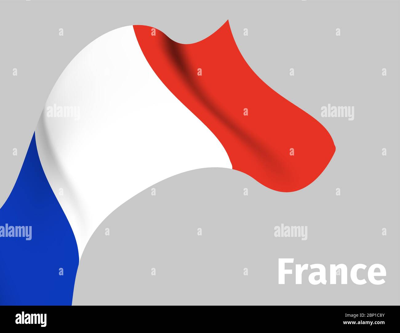 Hintergrund mit Frankreich gewellte Flagge auf grau, Vektorgrafik Stock Vektor