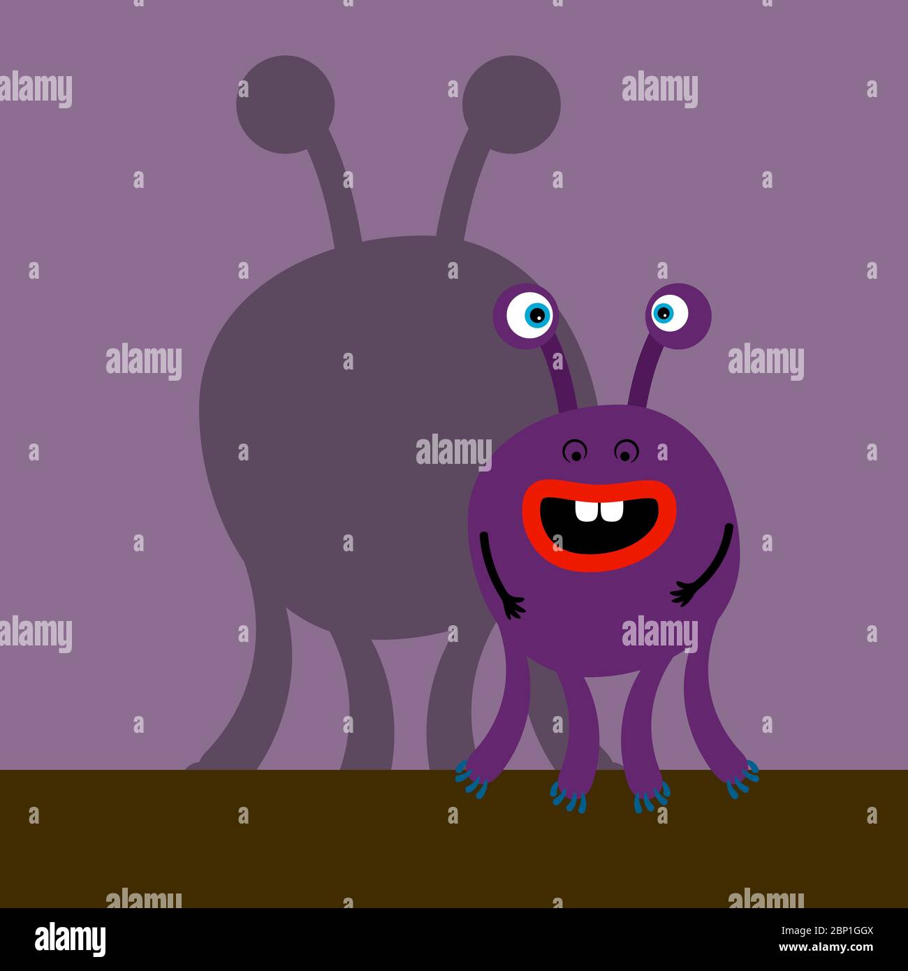 Surprized violett Monster mit geöffnetem Mund und Schatten Vektor Illustration Stock Vektor