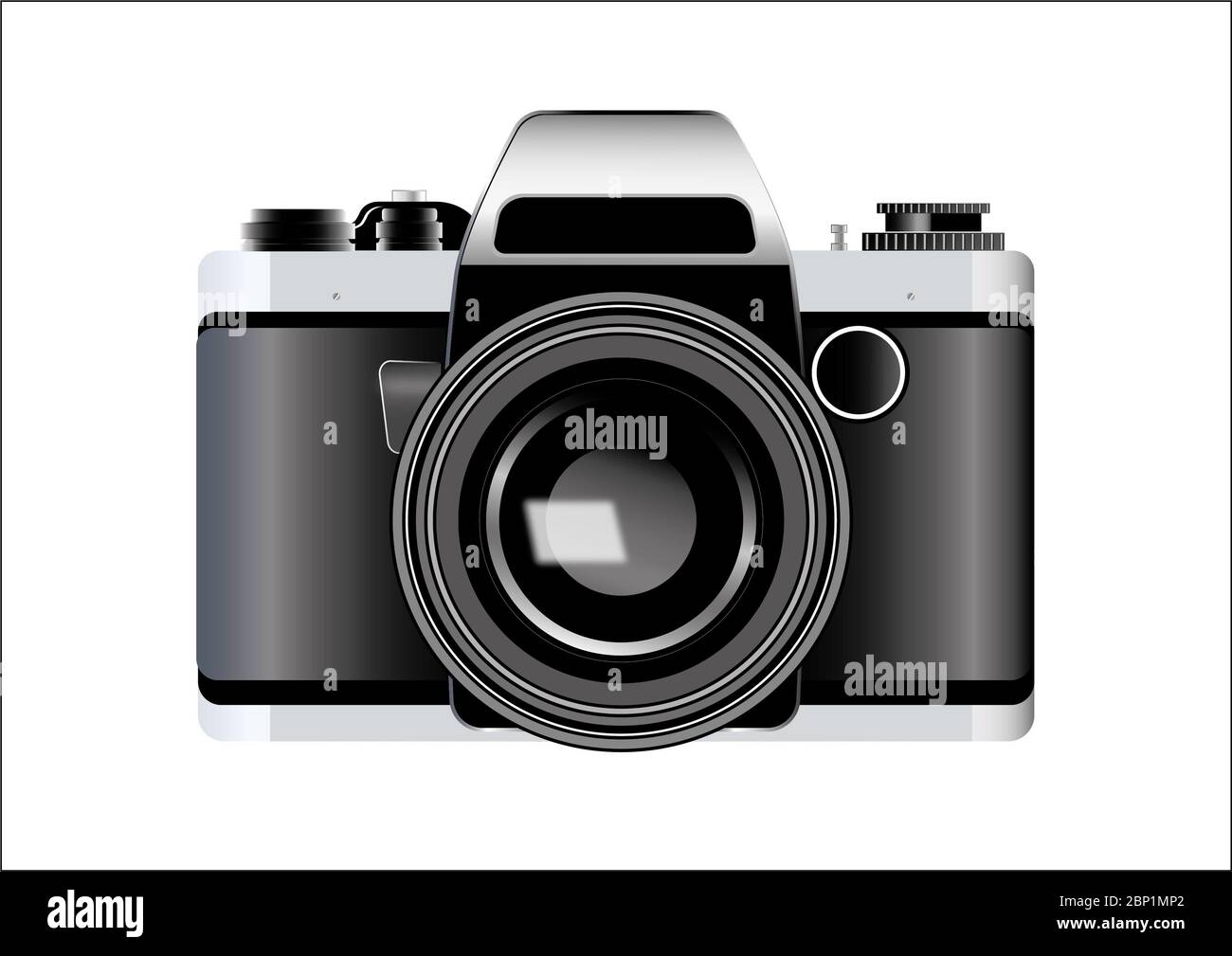 Retro-Kamera auf 35-mm-Negativen. Analoge Fotografie. Vintage-Hobby. Monochromer fotografischer Clipart. Stockfoto