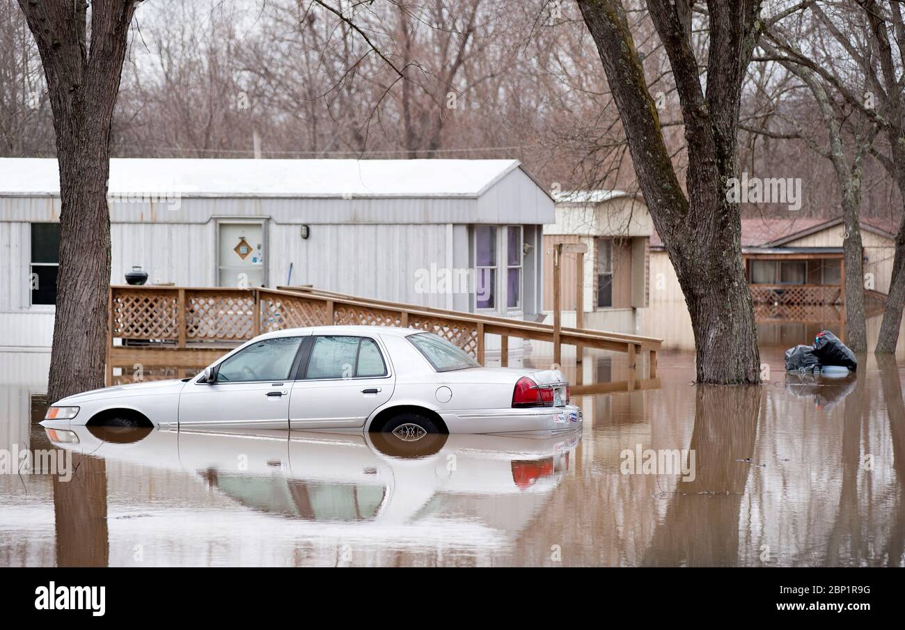 2016 Überflutung in High Ridge, Missouri USA entlang des Big River, Nebenfluss des Mississippi und Meramec Flusses. Stockfoto