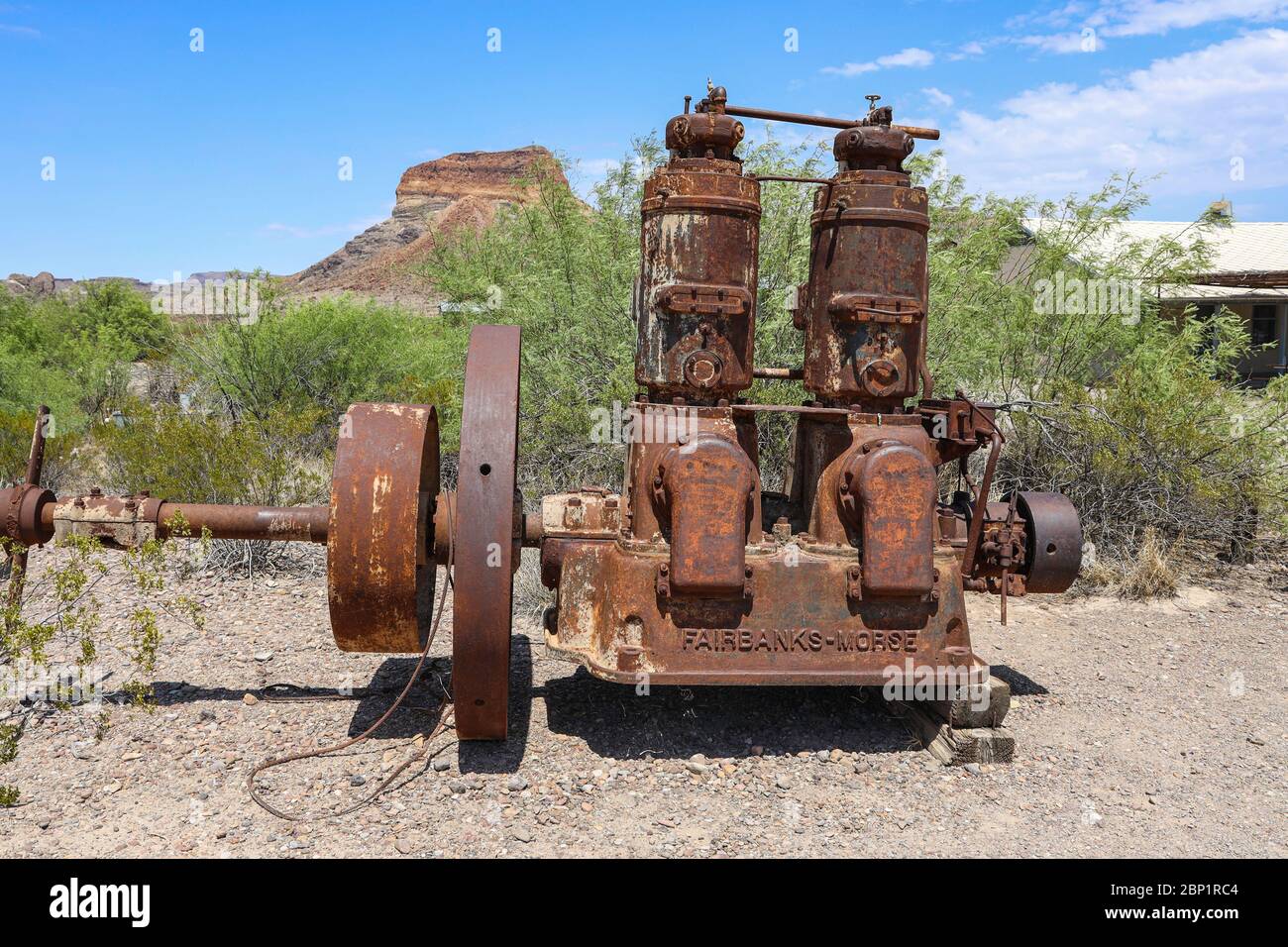 Verlassene Fairbanks-Morse-Bewässerungspumpe, die einst zur Unterstützung der Landwirtschaft im Castolon-Gebiet des Big Bend National Park, Texas, verwendet wurde Stockfoto