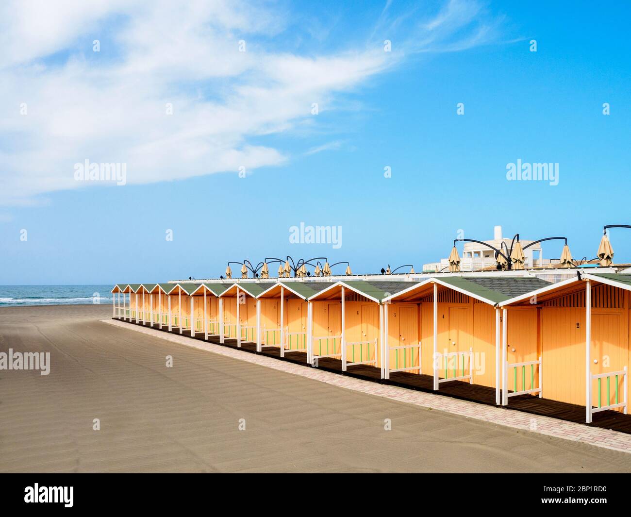 Strandhütten Ostia Lido - Rom Italien Stockfoto