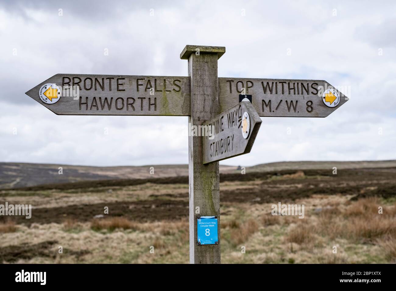 Top Withens auch als Top Withins auf Haworth Moor, Haworth, Großbritannien. sagte die Inspiration für das Buch Wuthering Heights von Emily Bronte bekannt. Stockfoto