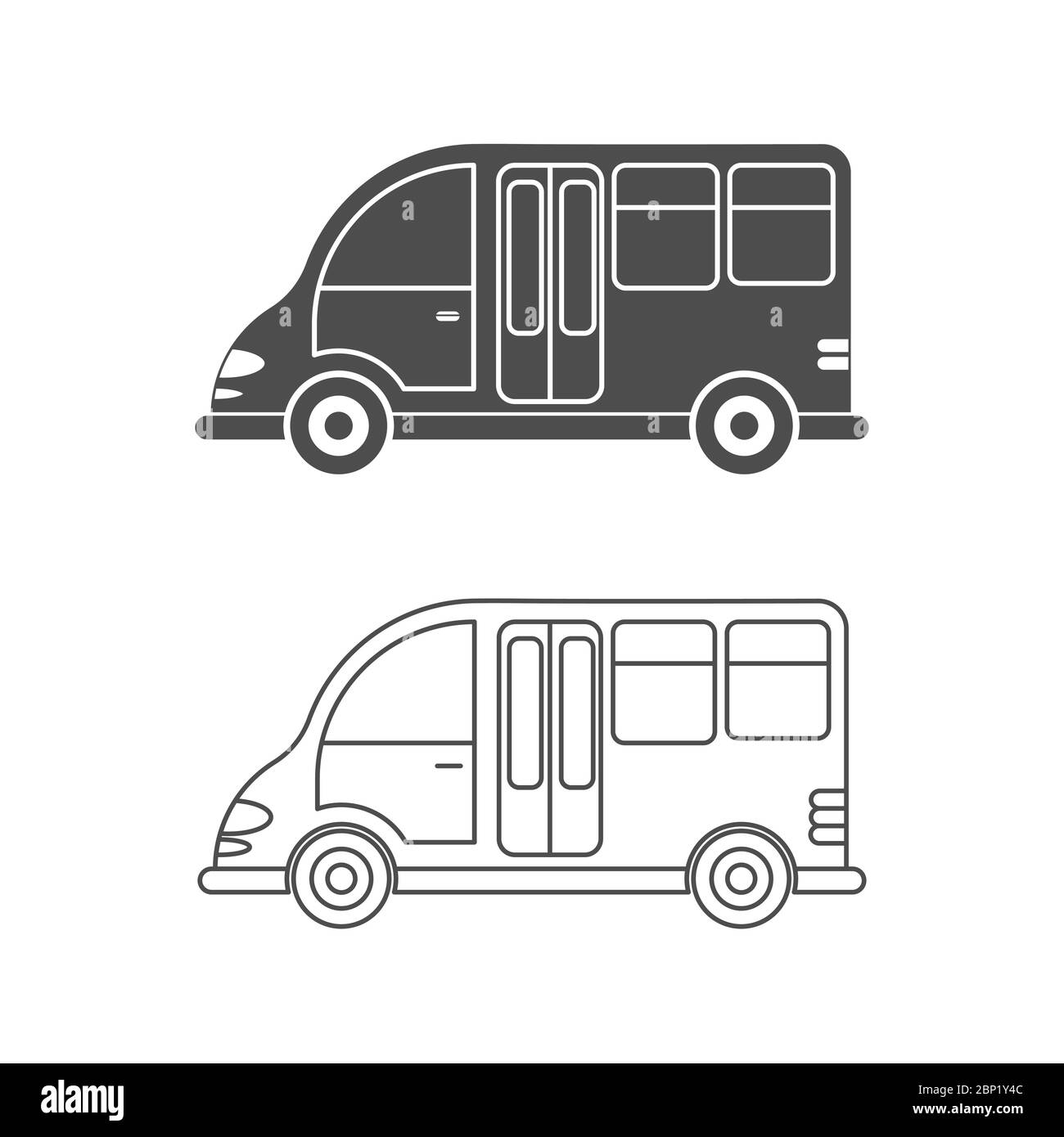 Satz von Vektor-Symbolen für ein Auto oder einen kommerziellen Van. Einfaches Design, leere und gefüllte Kontur isoliert auf weißem Hintergrund. Design für das Ausmalen Bücher, wir Stock Vektor
