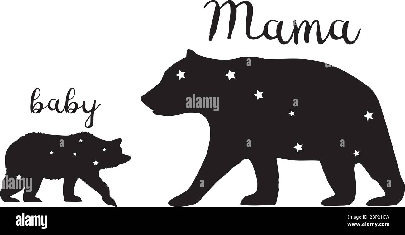 vektor-Illustration eines Mama Bär und Baby Bär Silhouetten. Bär, Tier, Natur, Wildnis Hintergrund. Sternbild Bär. Stock Vektor