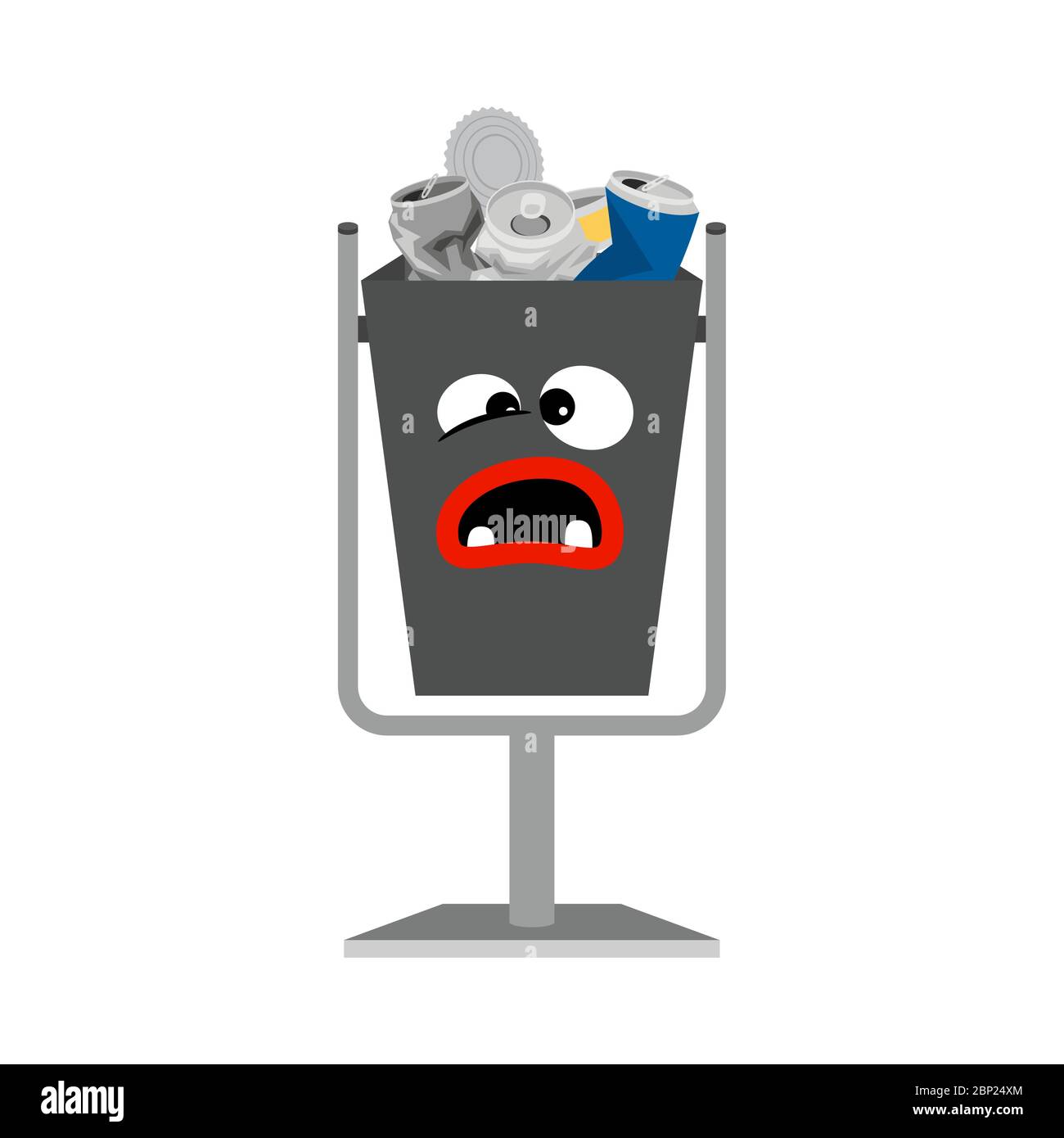Mülltonne mit Metallabfall auf weißem Hintergrund isoliert, Vektorgrafik Stock Vektor