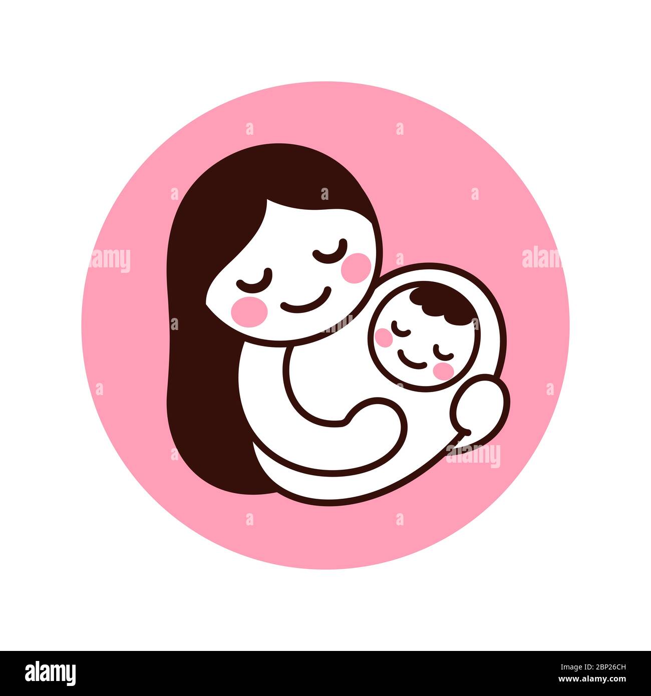 Niedliche und einfache Zeichnung von Mutter Baby halten. Handgezeichnetes Kritzel von Frau mit neugeborenem Kind. Isolierte Vektorgrafik Illustration. Stock Vektor